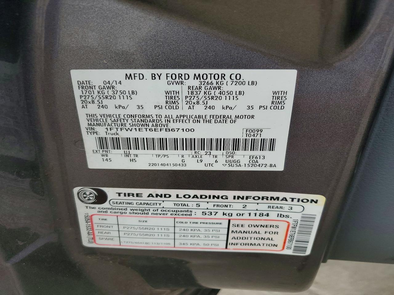 2014 Ford F150 Supercrew Gray vin: 1FTFW1ET6EFB67100