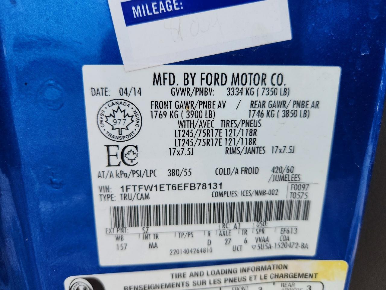 2014 Ford F150 Supercrew Синий vin: 1FTFW1ET6EFB78131