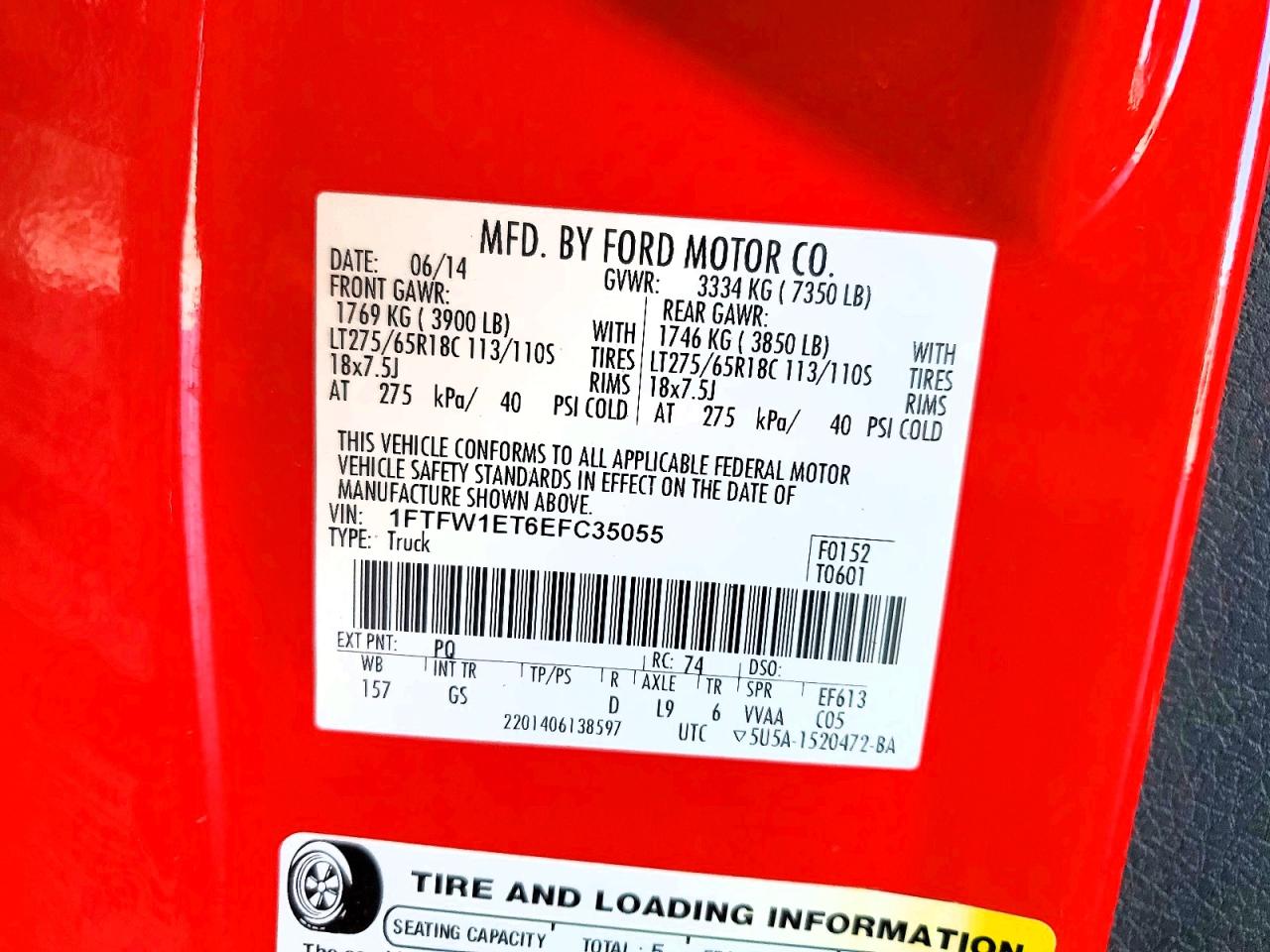 2014 Ford F150 Supercrew Red vin: 1FTFW1ET6EFC35055
