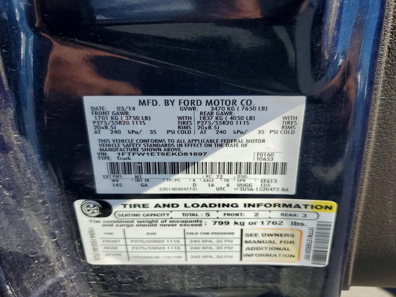 2014 Ford F150 Supercrew Blue vin: 1FTFW1ET6EKD81897