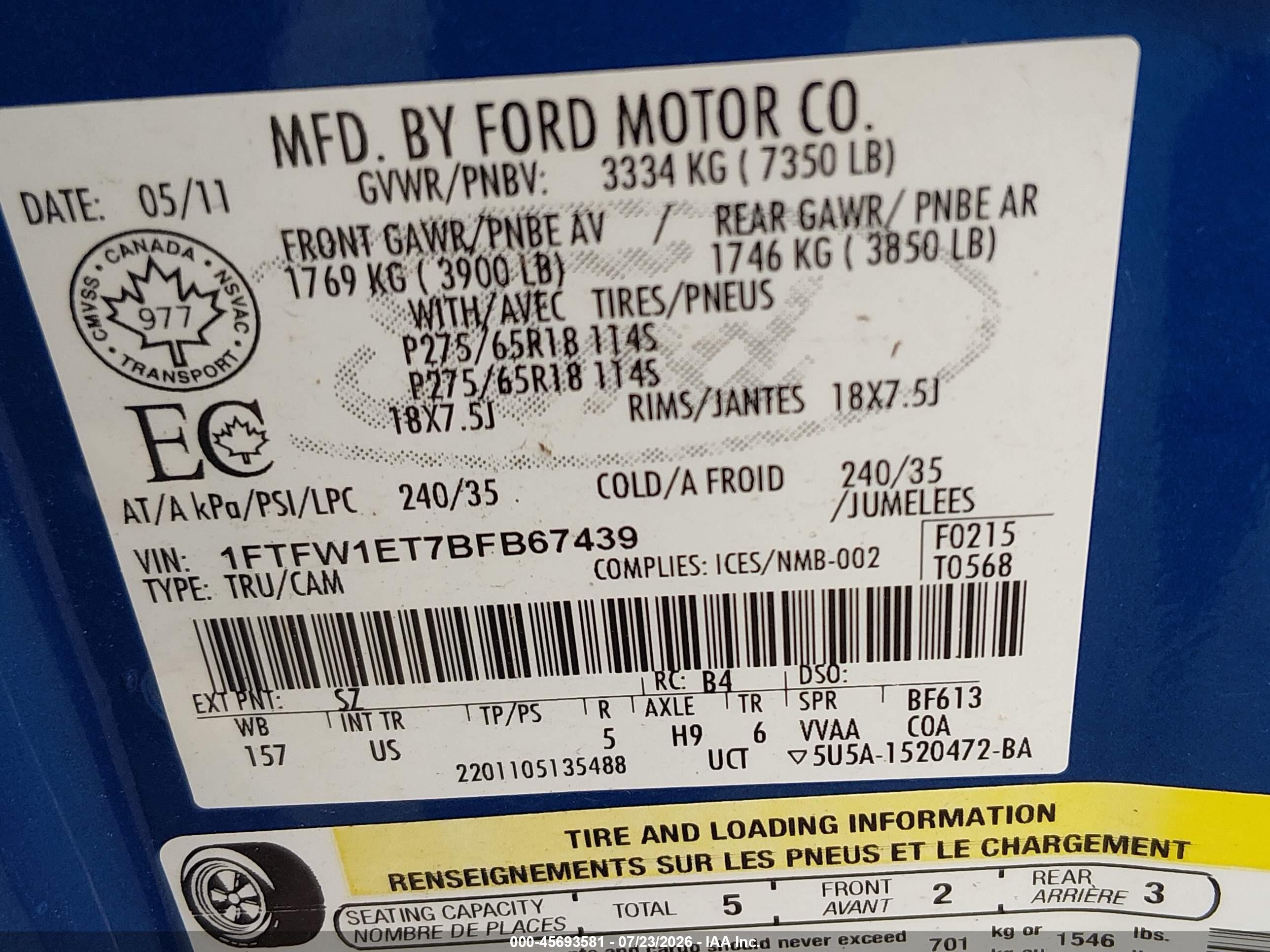 2011 Ford F-150 Xlt Blue vin: 1FTFW1ET7BFB67439