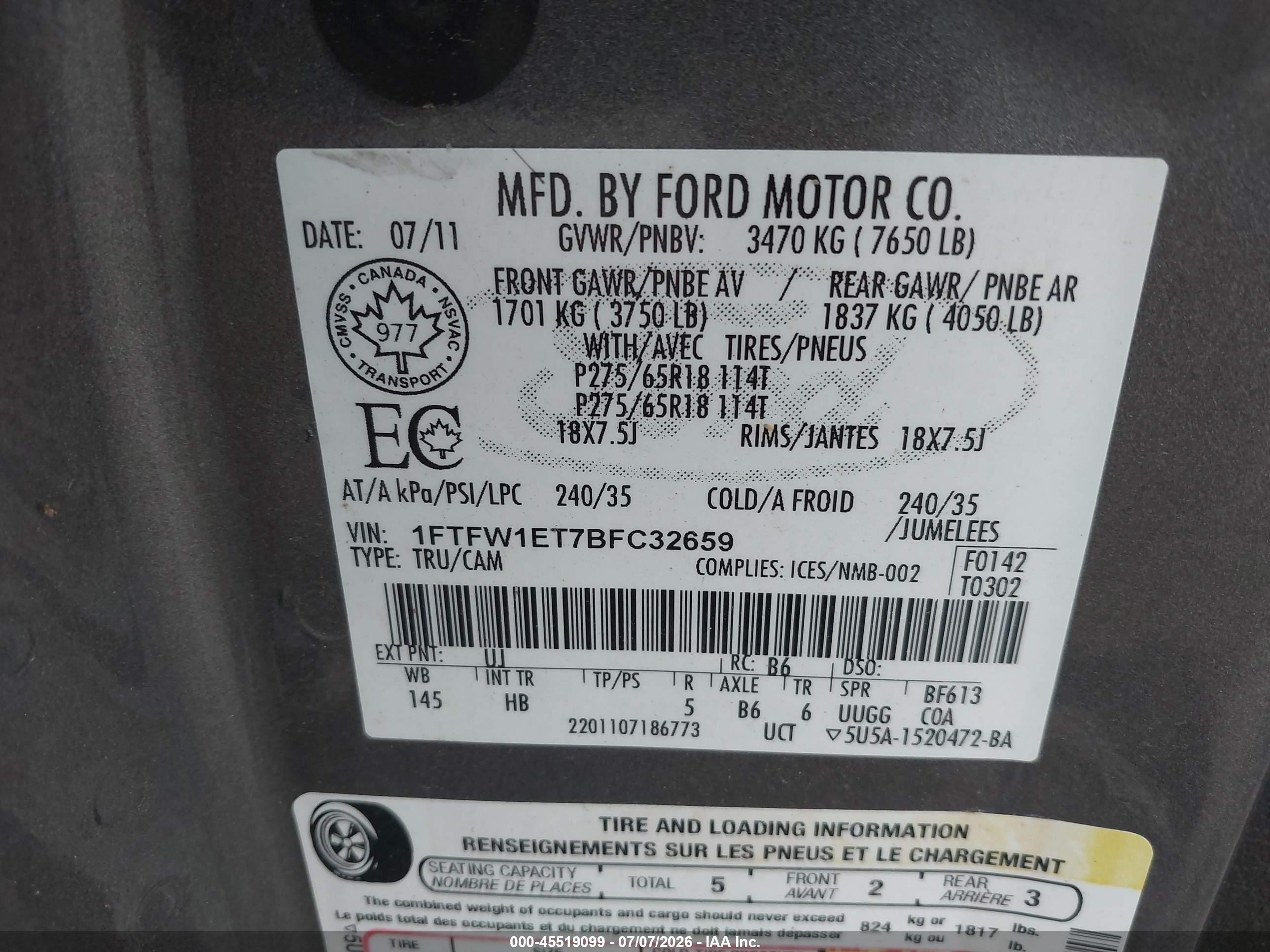 2011 Ford F-150 Lariat Silver vin: 1FTFW1ET7BFC32659