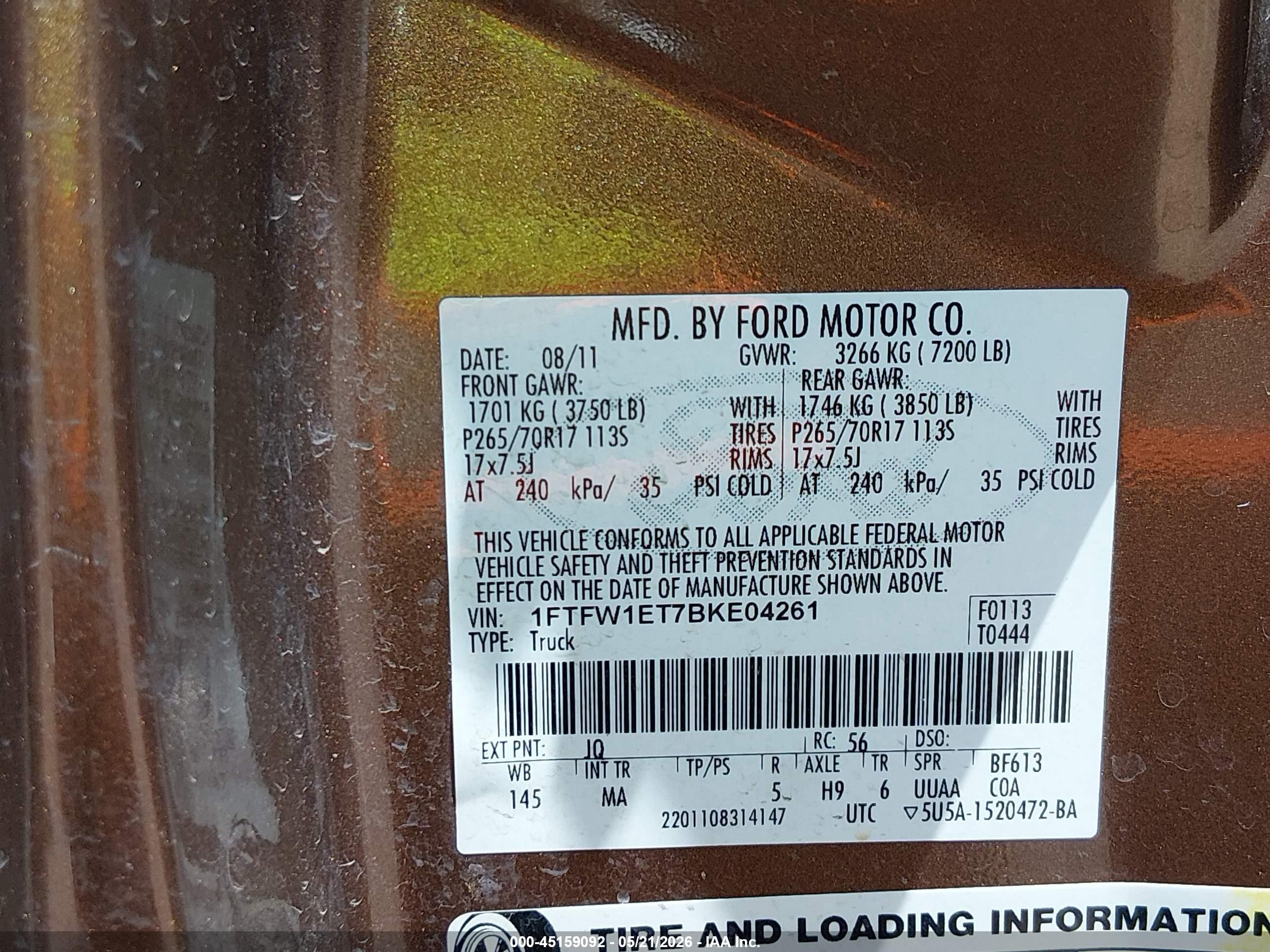 2011 Ford F-150 Xlt Brown vin: 1FTFW1ET7BKE04261