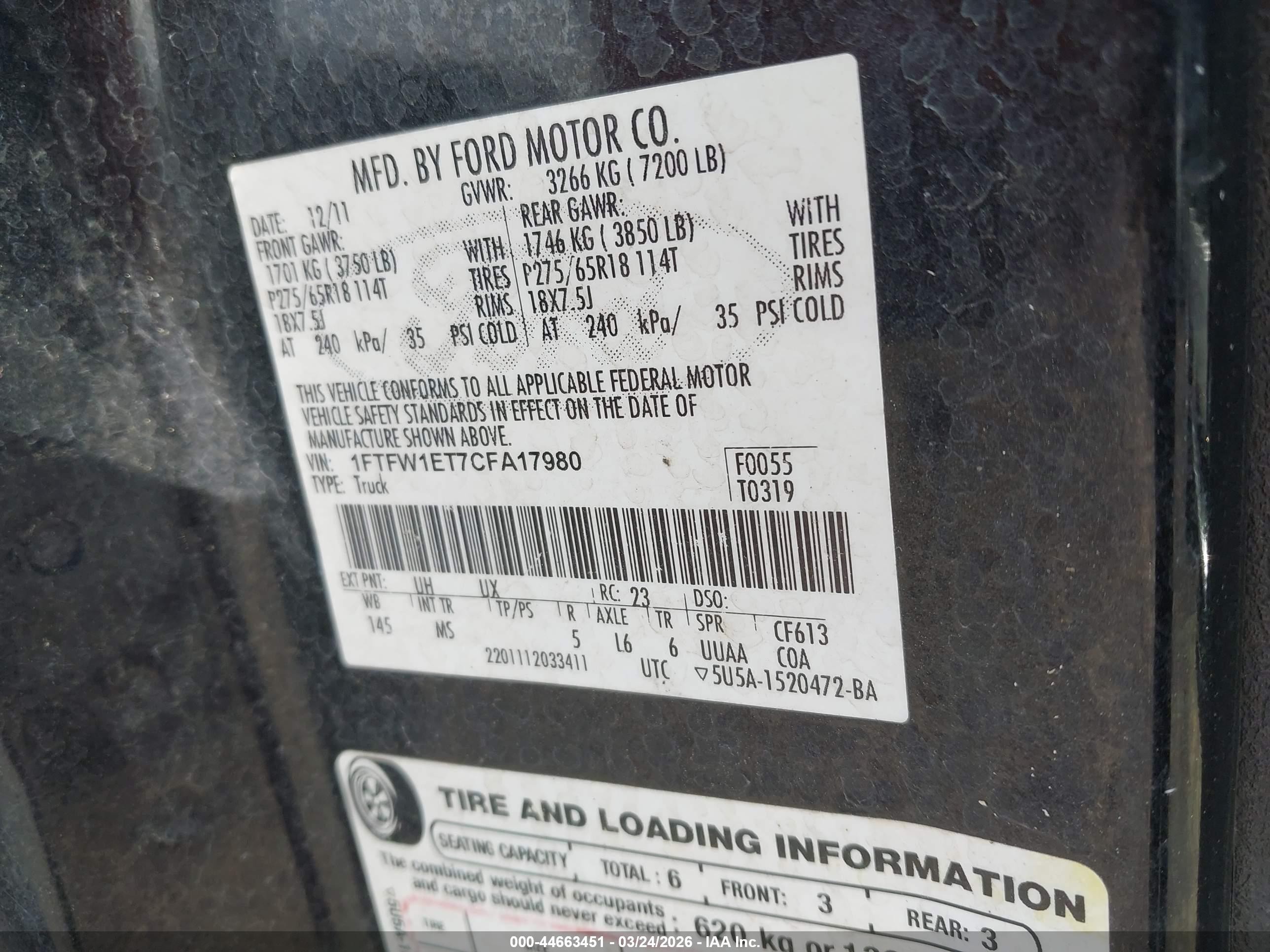 2012 Ford F-150 Xlt Черный vin: 1FTFW1ET7CFA17980