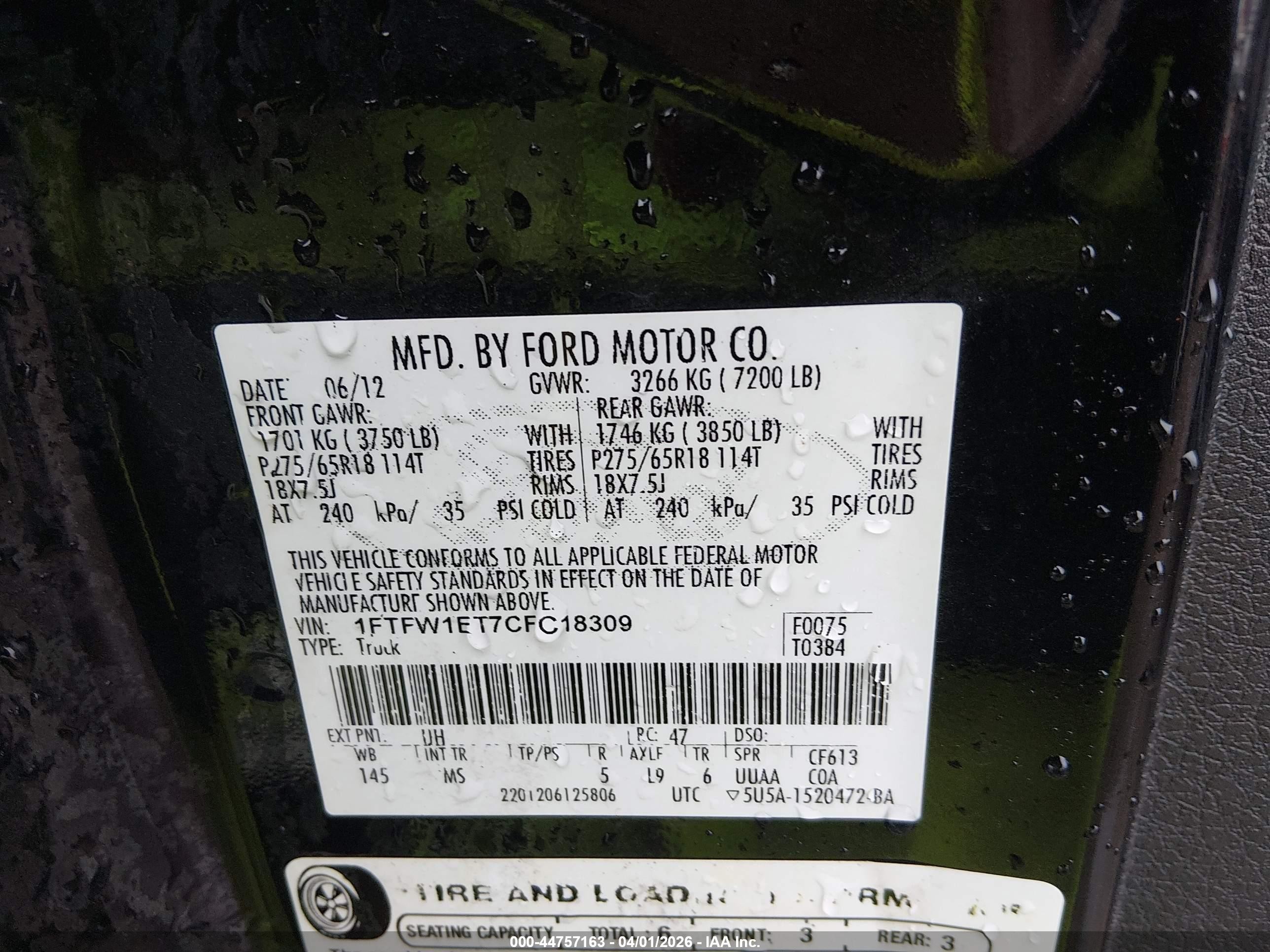 2012 Ford F-150 Xlt Black vin: 1FTFW1ET7CFC18309