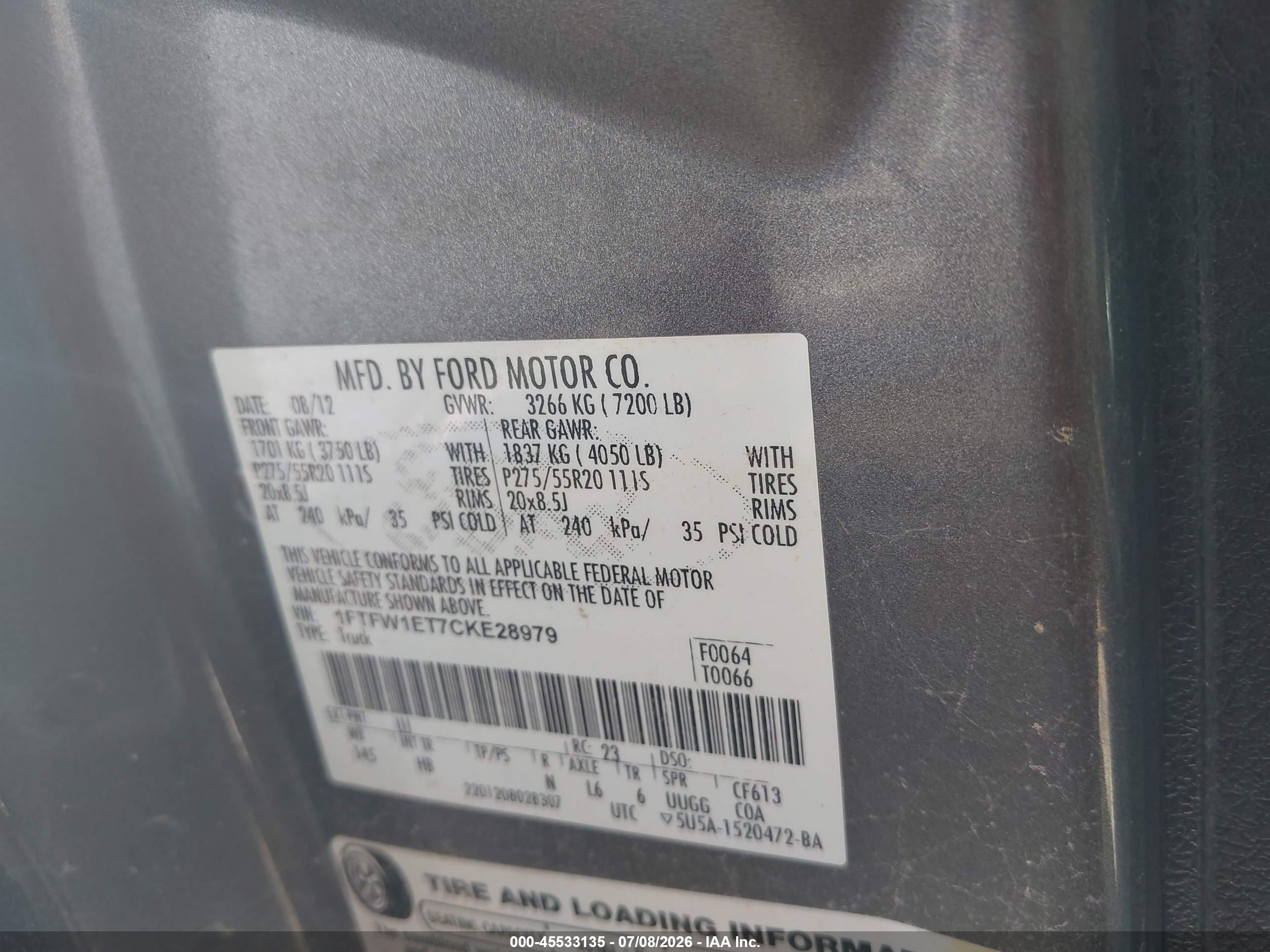 2012 Ford F150 Supercrew Black vin: 1FTFW1ET7CKE28979
