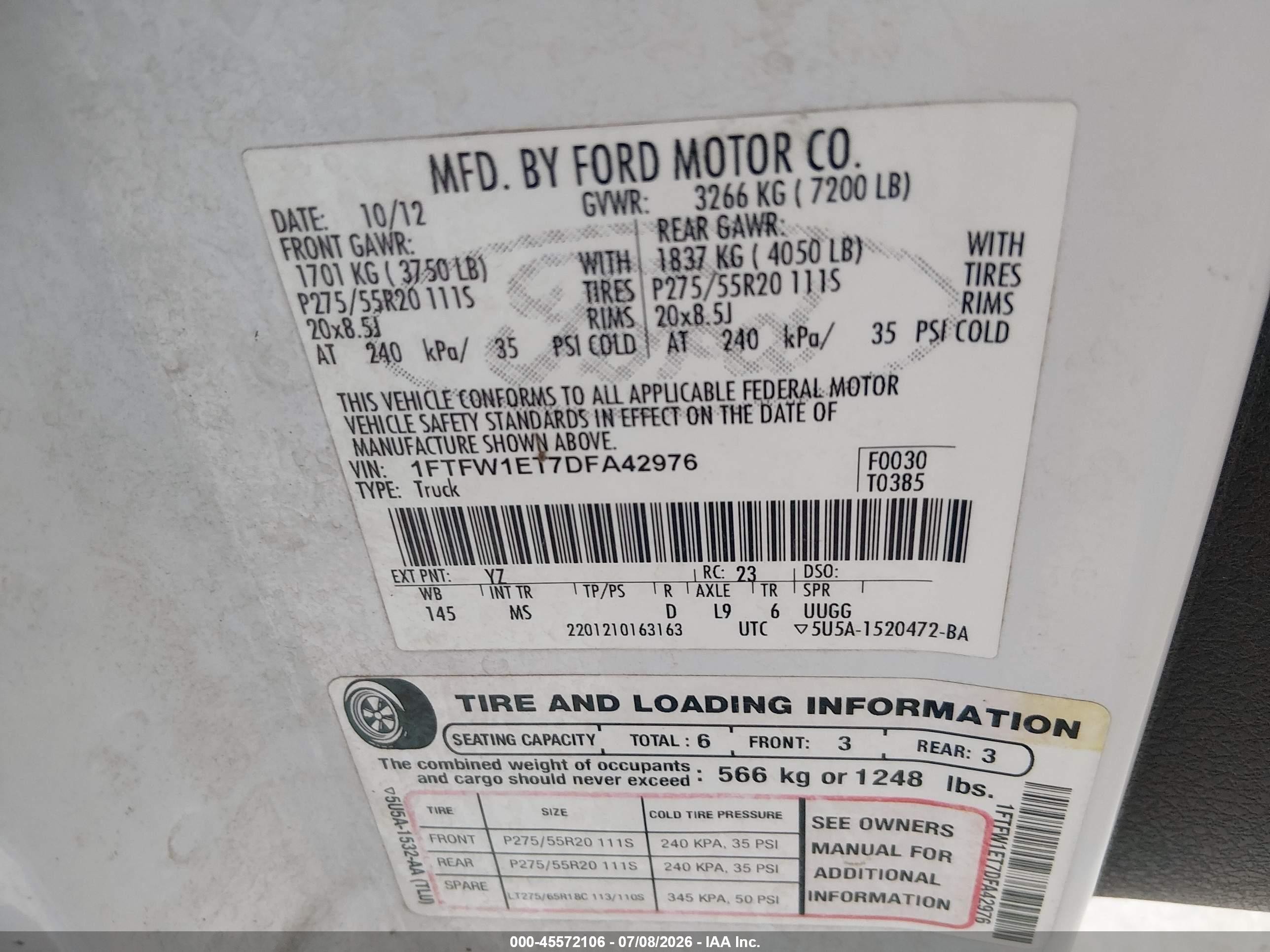 2013 Ford F-150 Xlt White vin: 1FTFW1ET7DFA42976