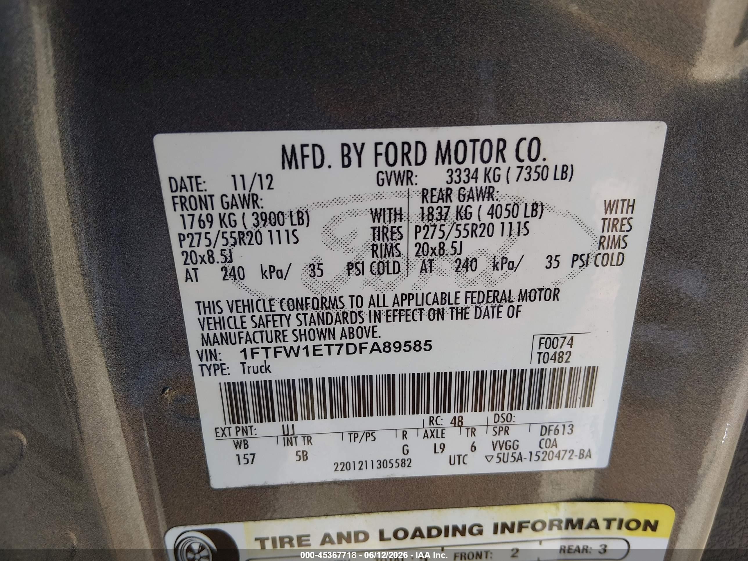 2013 Ford F-150 Fx4 Серый vin: 1FTFW1ET7DFA89585