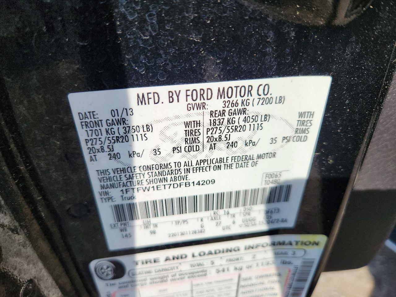 2013 Ford F150 Supercrew Charcoal vin: 1FTFW1ET7DFB14209