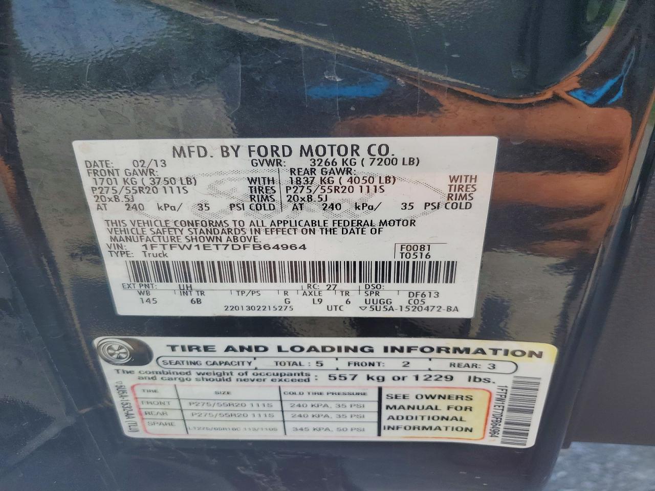 2013 Ford F150 Supercrew Black vin: 1FTFW1ET7DFB64964