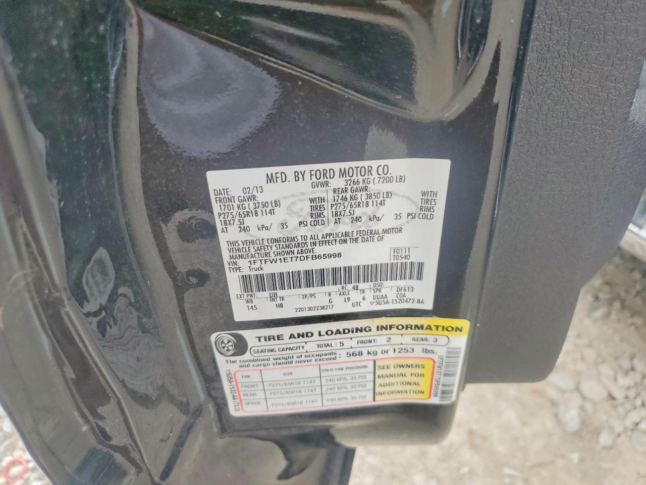 2013 Ford F150 Supercrew Black vin: 1FTFW1ET7DFB65998
