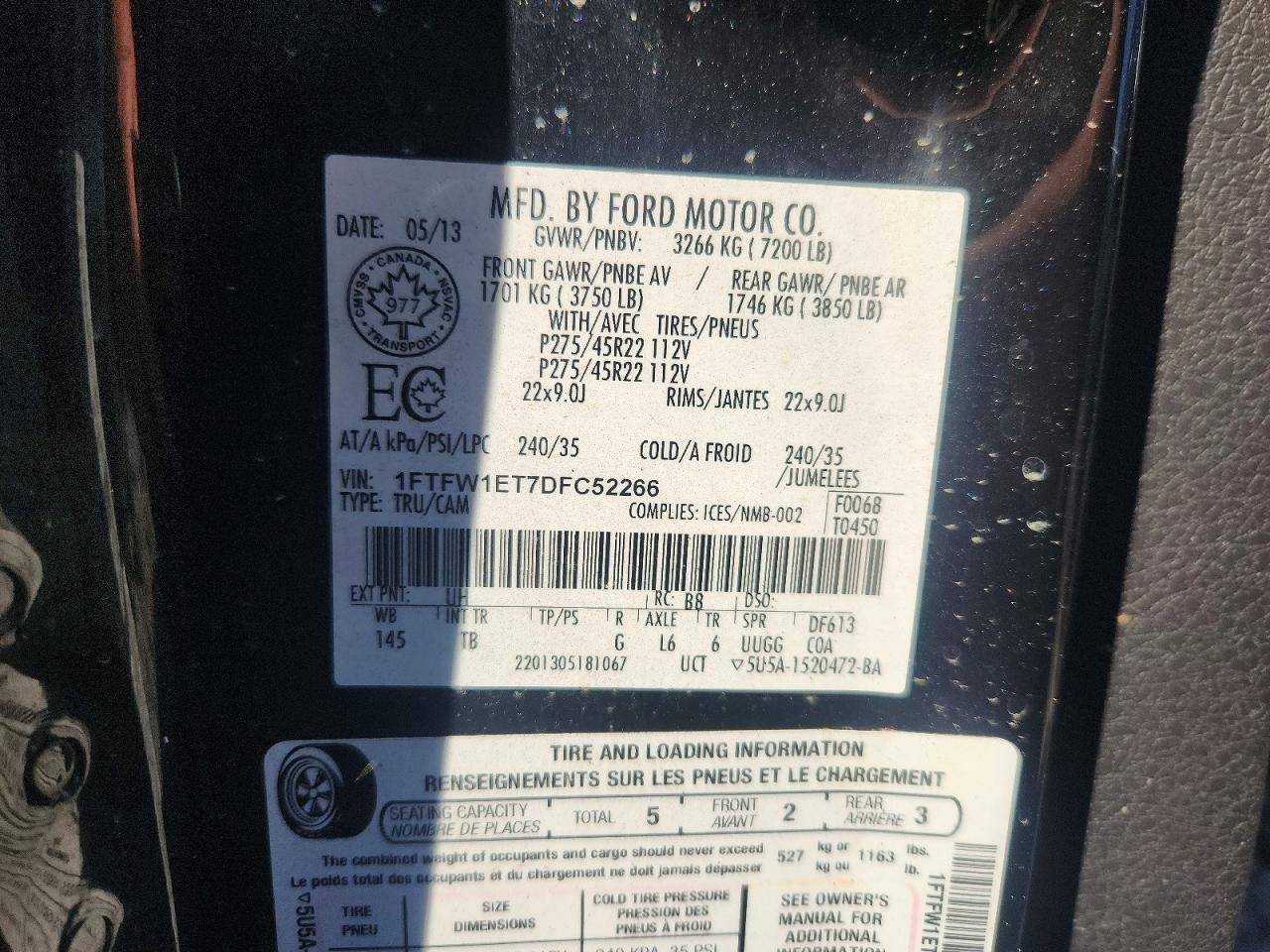 2013 Ford F150 Supercrew Black vin: 1FTFW1ET7DFC52266