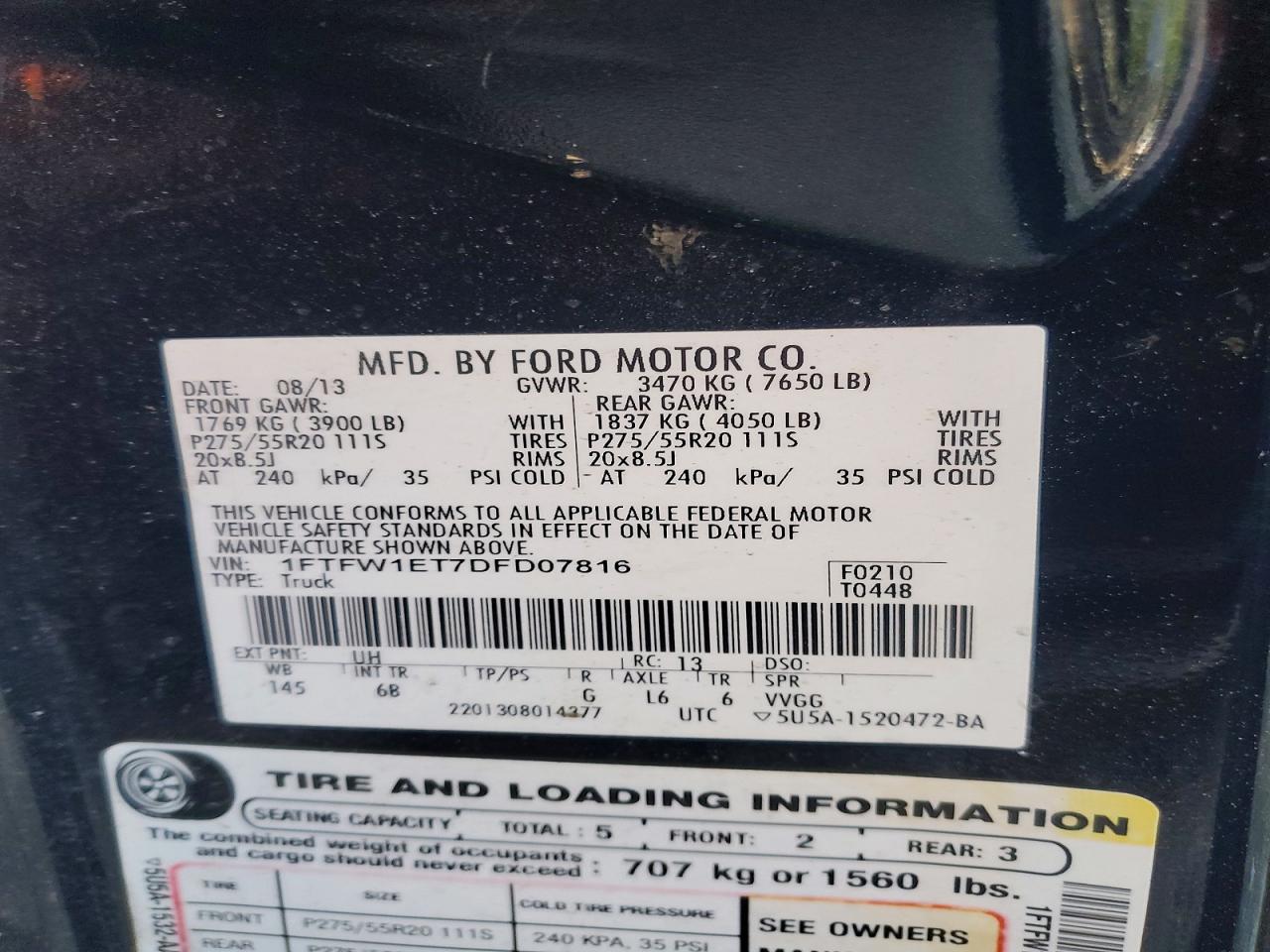 2013 Ford F150 Supercrew Black vin: 1FTFW1ET7DFD07816