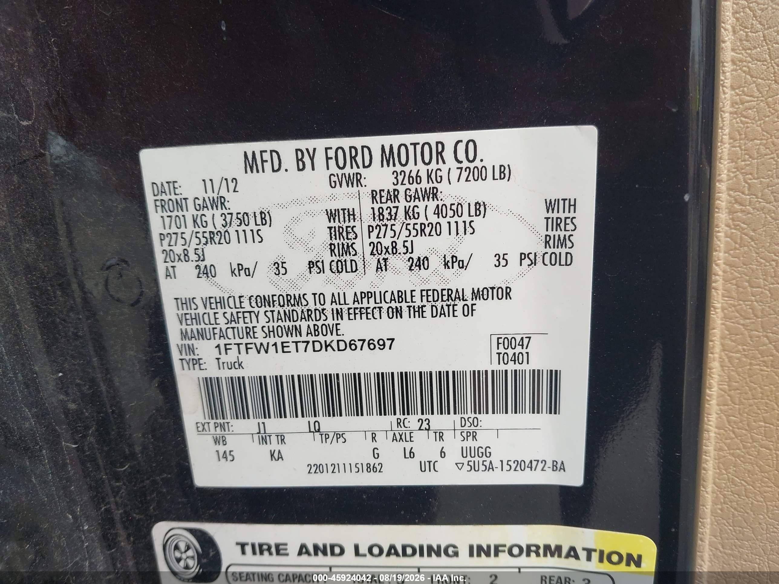 2013 Ford F-150 King Ranch Black vin: 1FTFW1ET7DKD67697