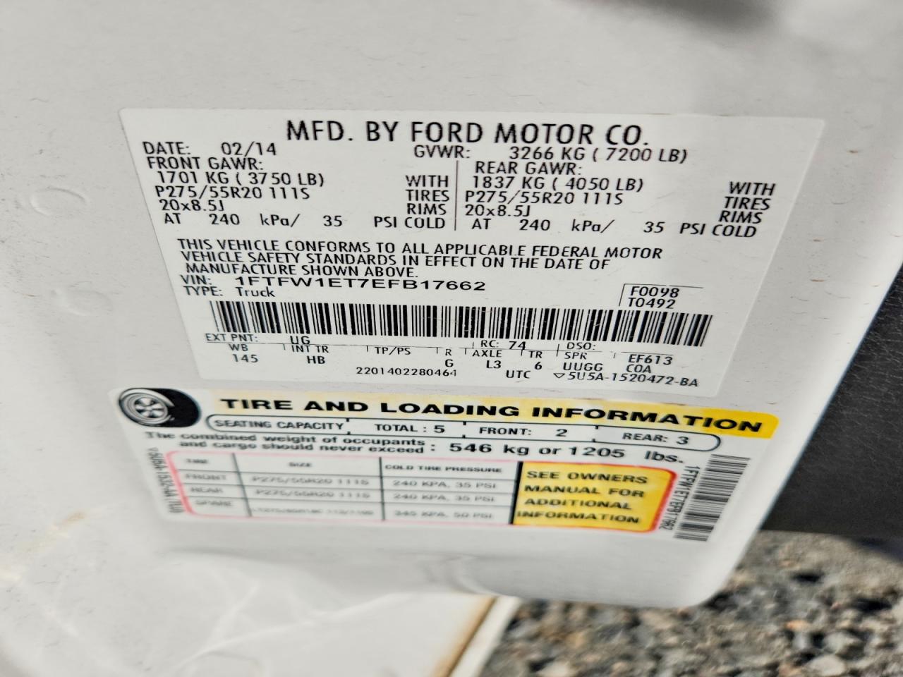 2014 Ford F150 Supercrew White vin: 1FTFW1ET7EFB17662