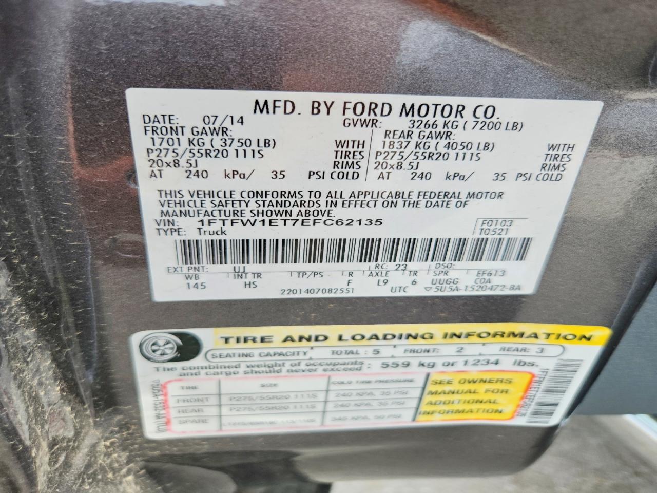 2014 Ford F150 Supercrew Gray vin: 1FTFW1ET7EFC62135