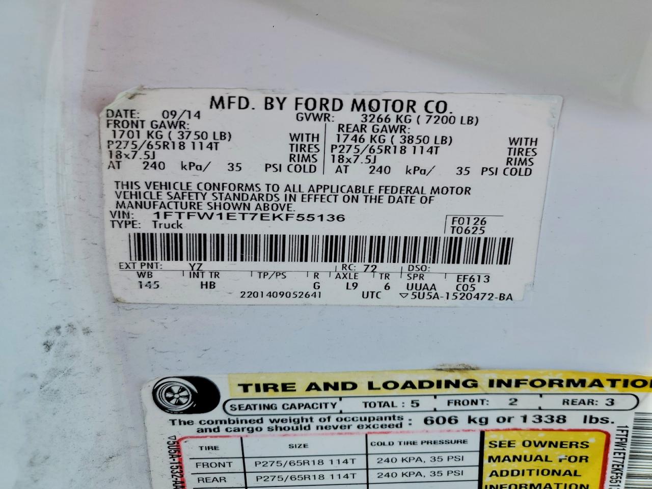 2014 Ford F150 Supercrew White vin: 1FTFW1ET7EKF55136