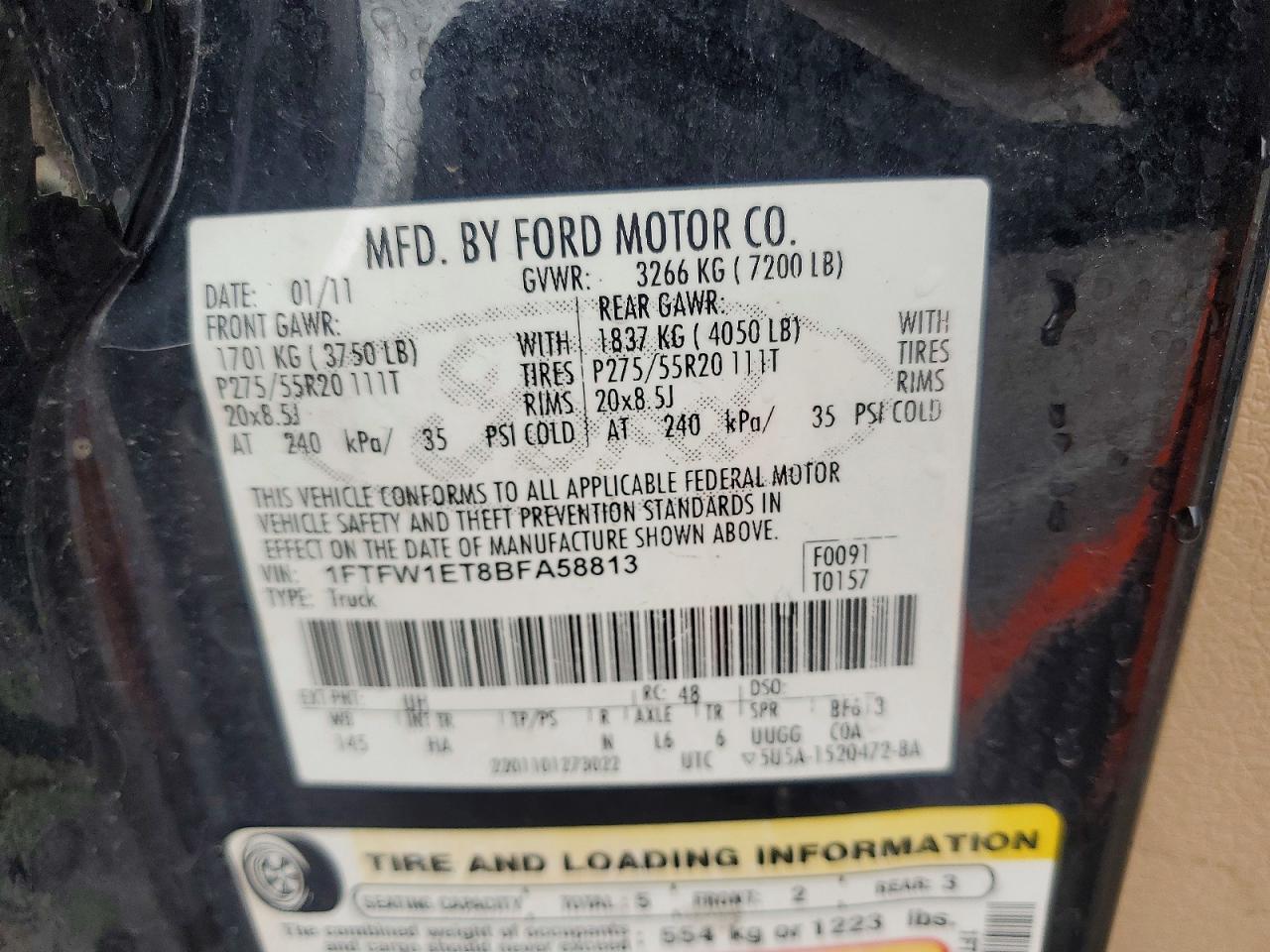 2011 Ford F150 Supercrew Black vin: 1FTFW1ET8BFA58813