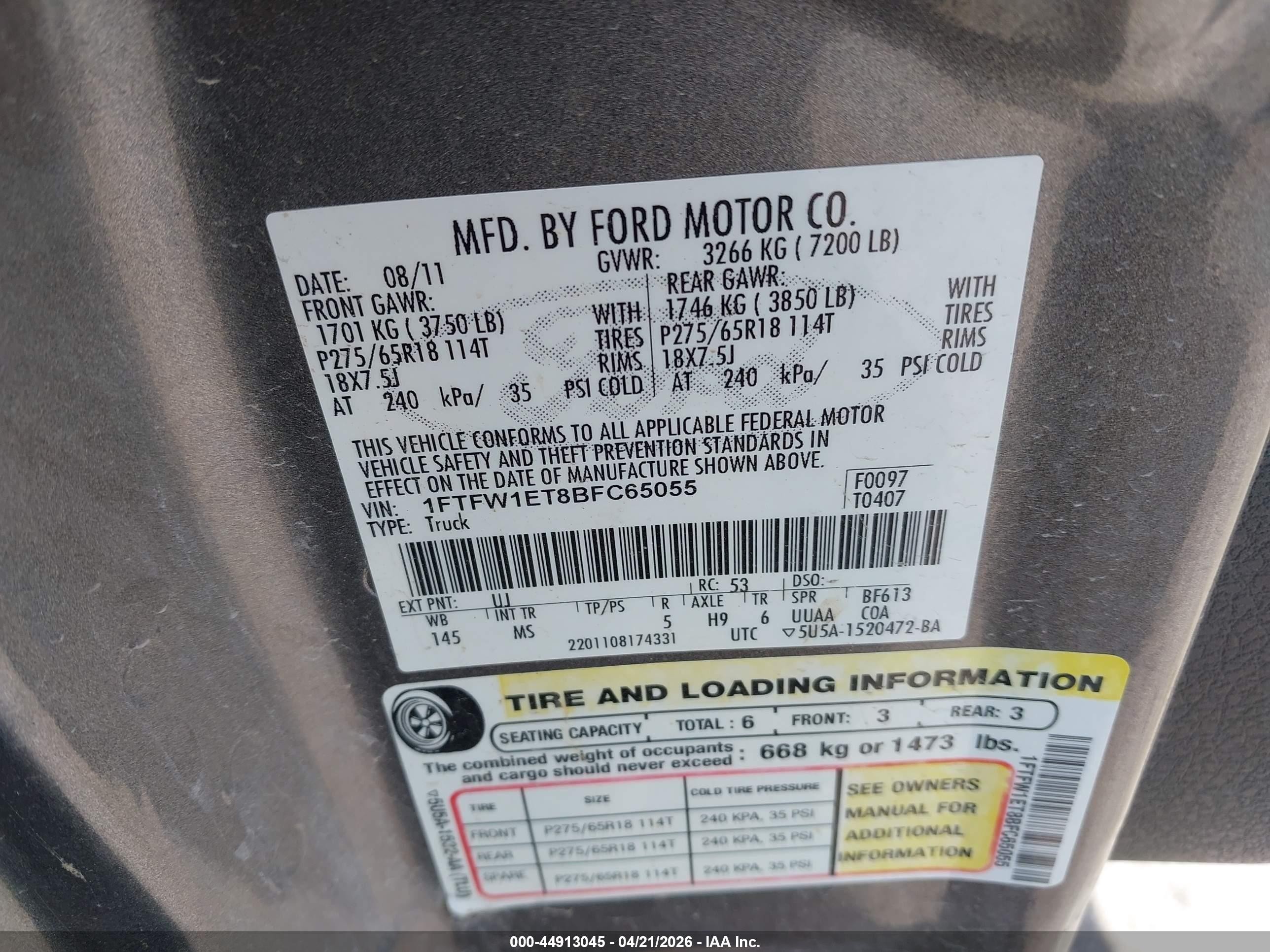 2011 Ford F-150 Xlt Gray vin: 1FTFW1ET8BFC65055