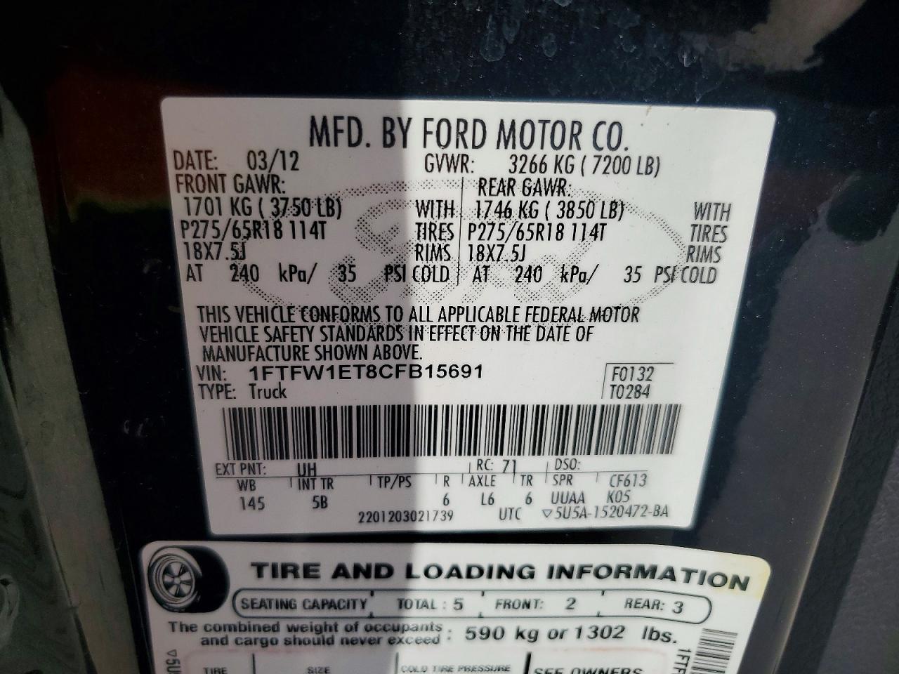 2012 Ford F150 Supercrew Black vin: 1FTFW1ET8CFB15691