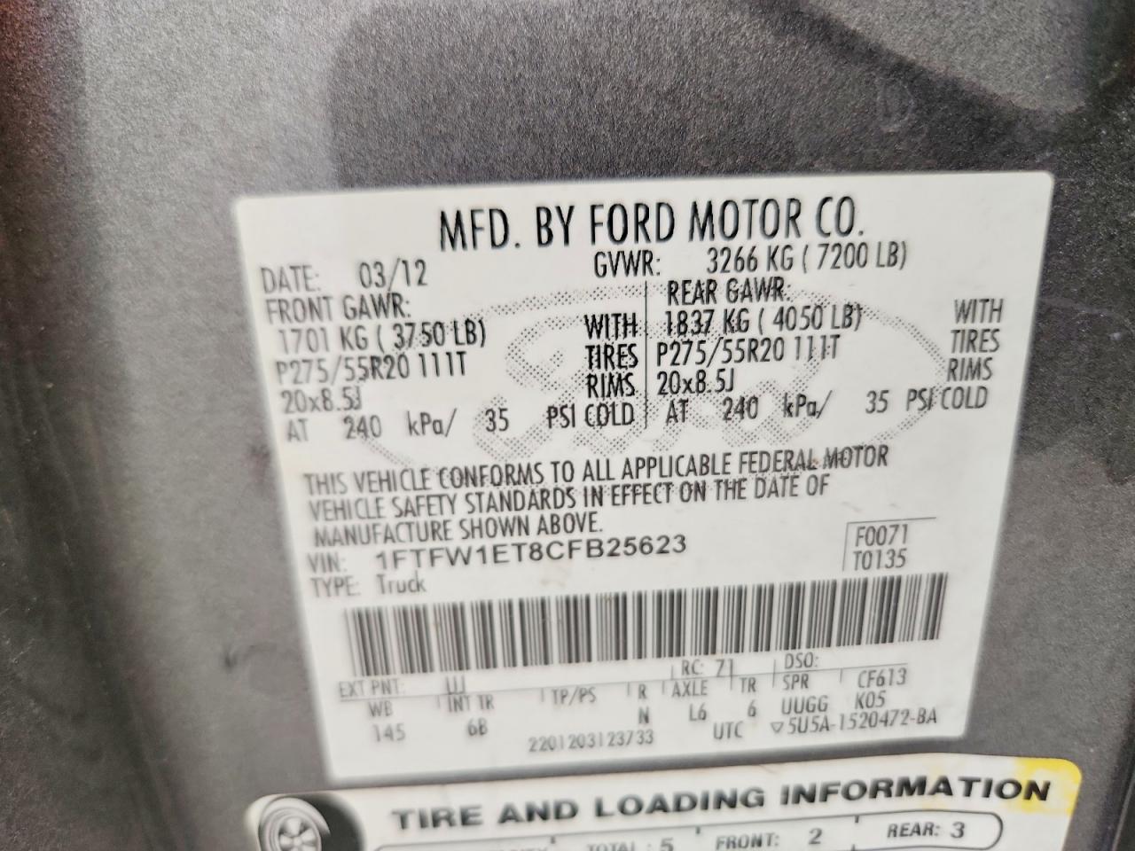 2012 Ford F150 Supercrew Gray vin: 1FTFW1ET8CFB25623
