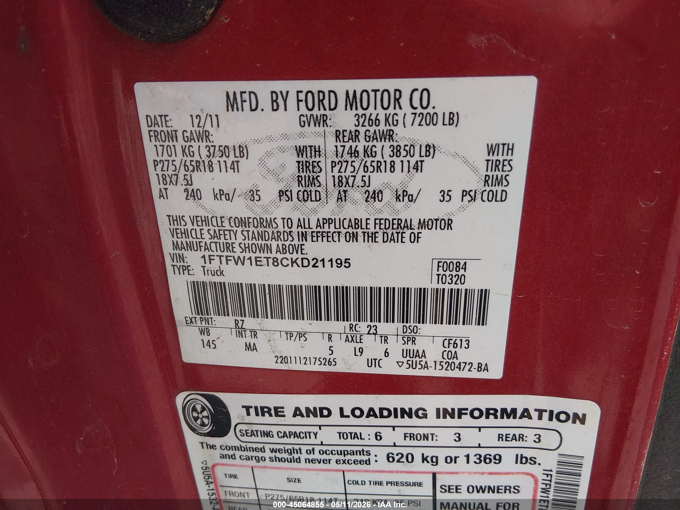 2012 Ford F-150 Xlt Red vin: 1FTFW1ET8CKD21195