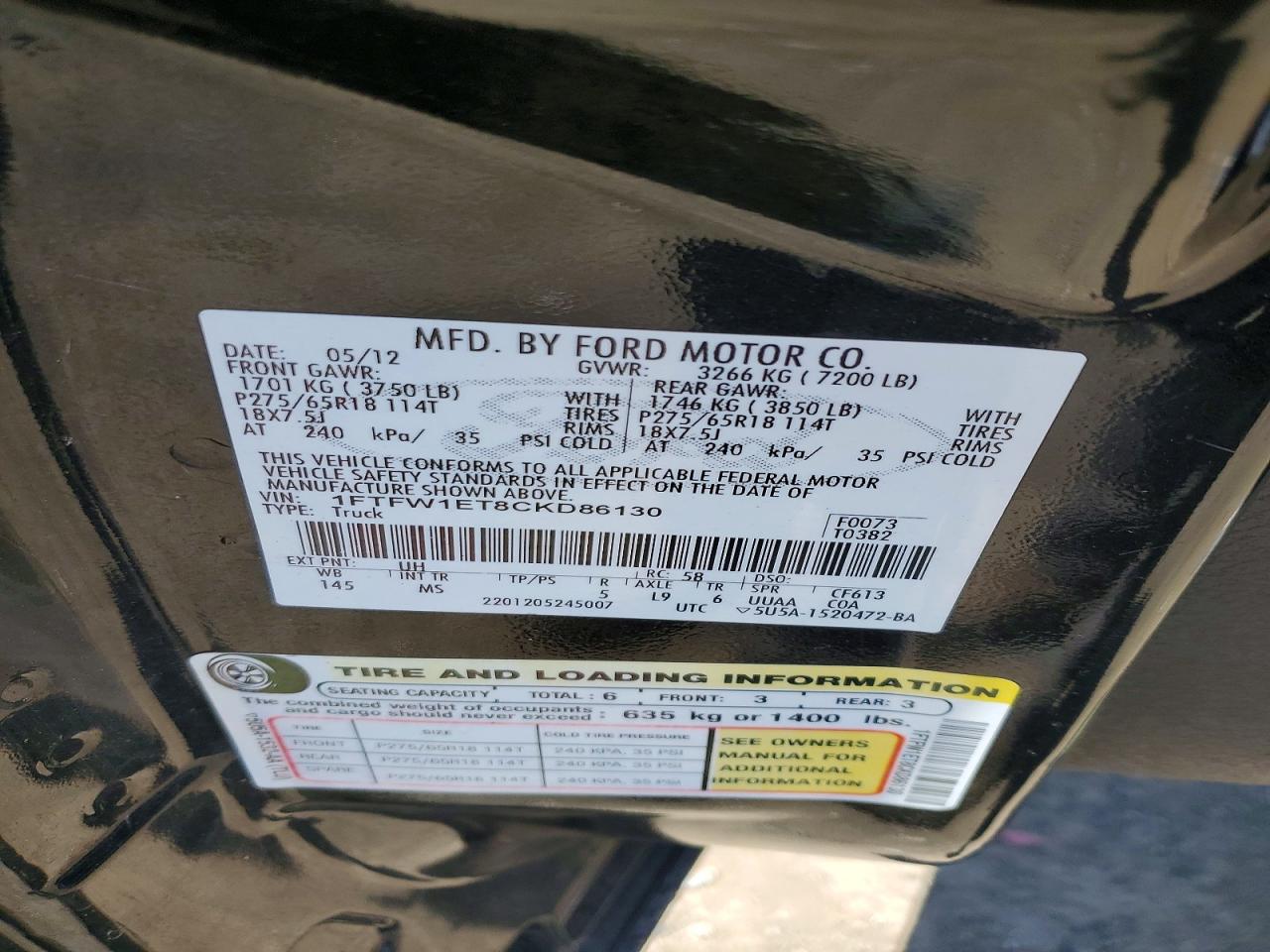 2012 Ford F150 Supercrew Black vin: 1FTFW1ET8CKD86130