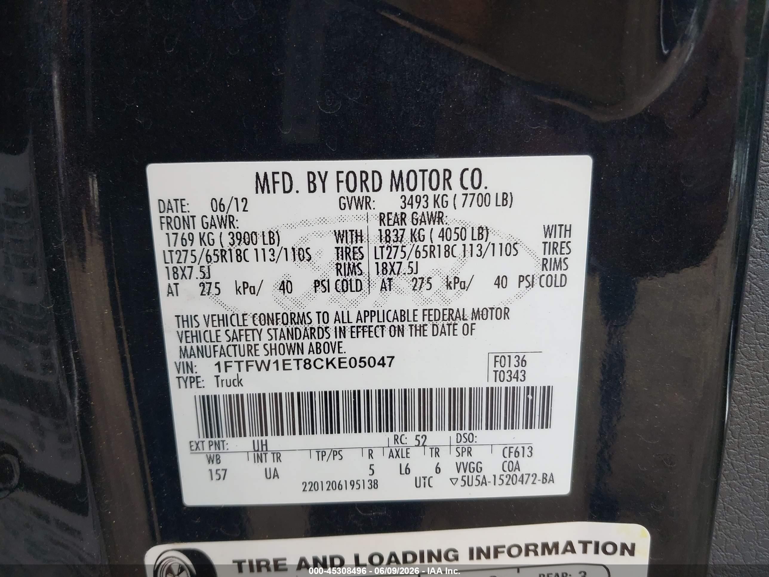 2012 Ford F-150 Xlt Черный vin: 1FTFW1ET8CKE05047