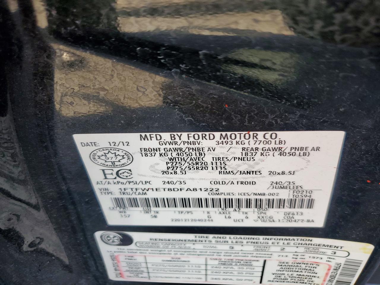 2013 Ford F150 Supercrew Black vin: 1FTFW1ET8DFA81222