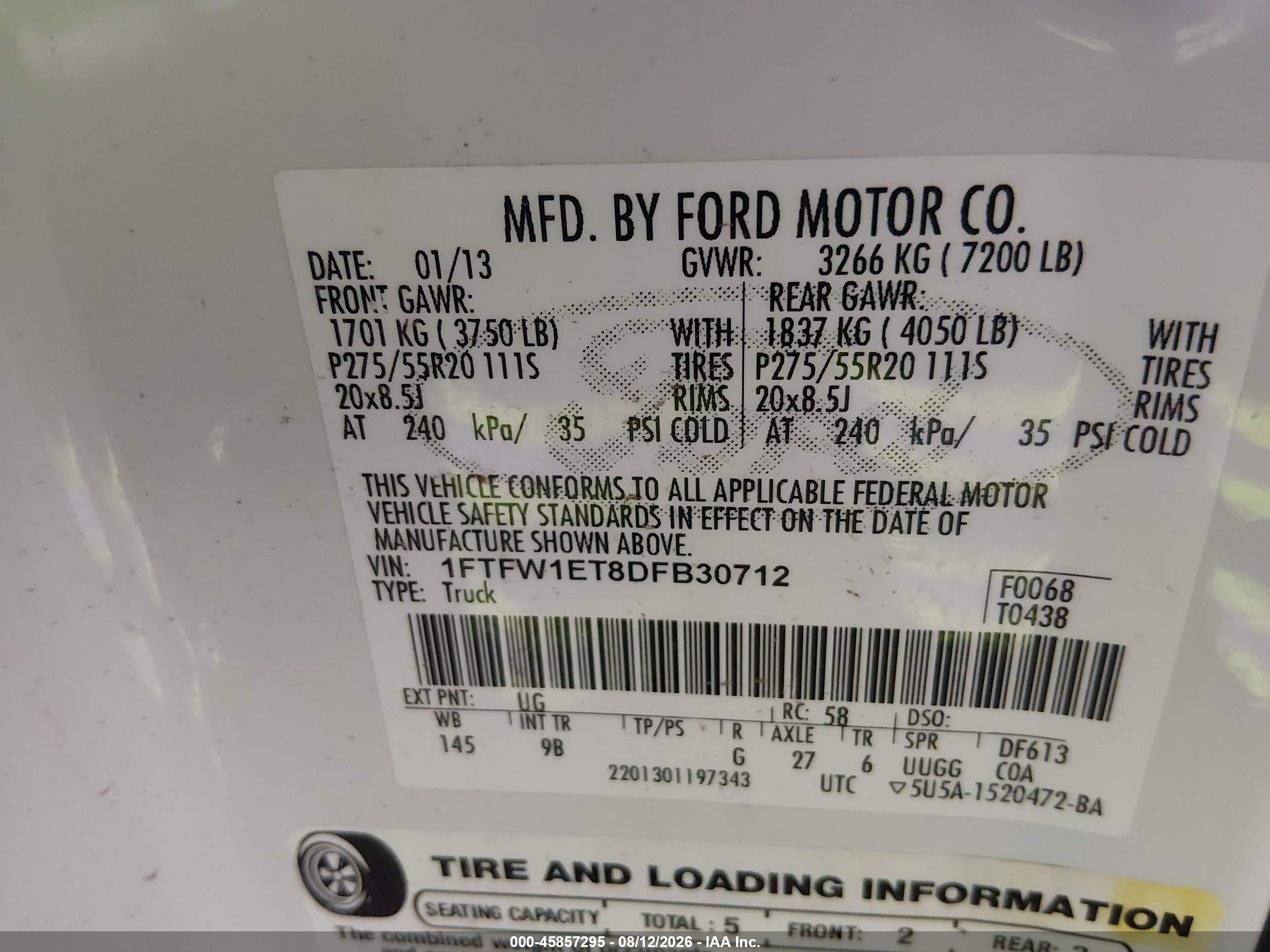 2013 Ford F-150 Platinum White vin: 1FTFW1ET8DFB30712