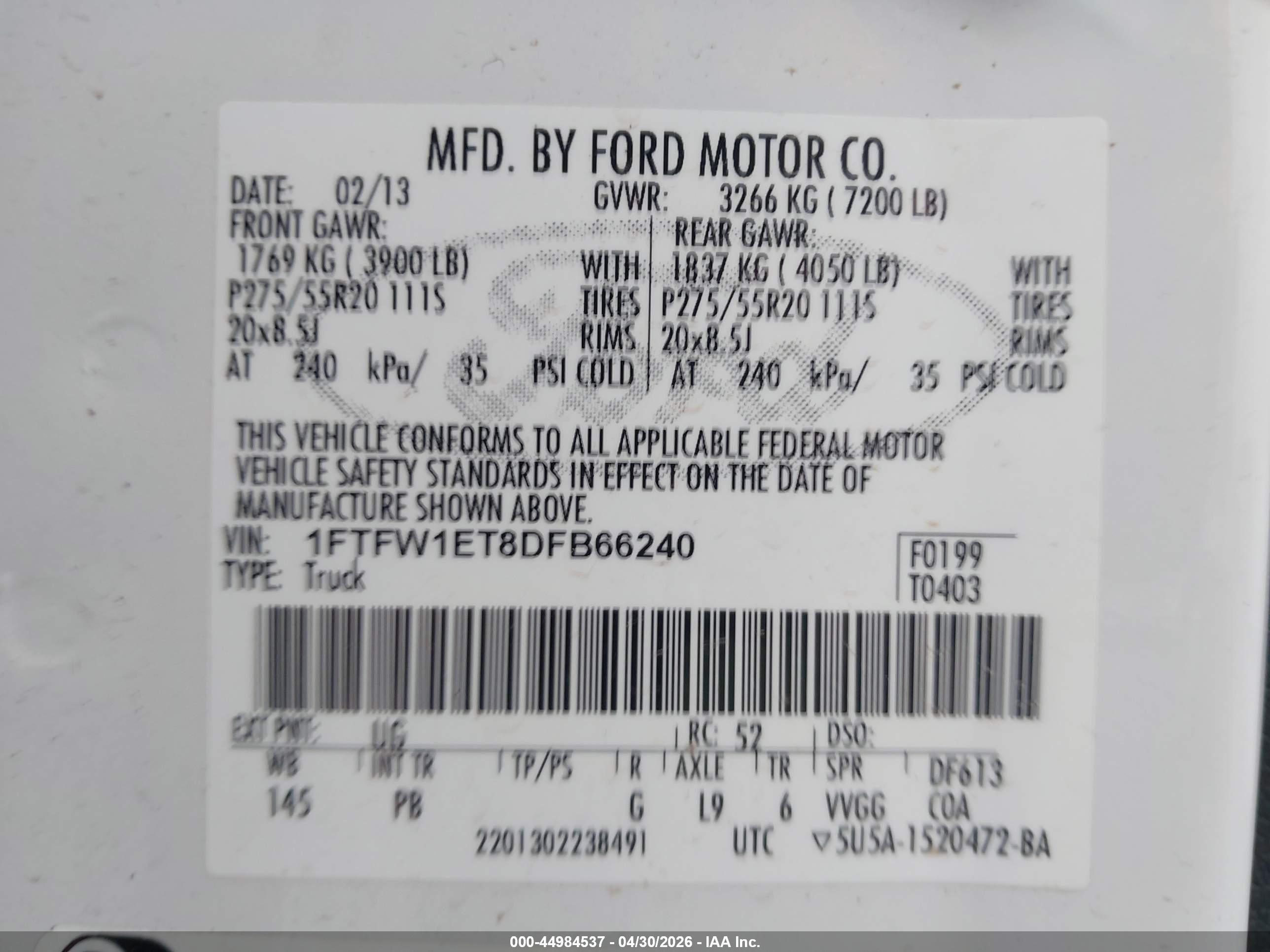 2013 Ford F-150 Platinum White vin: 1FTFW1ET8DFB66240