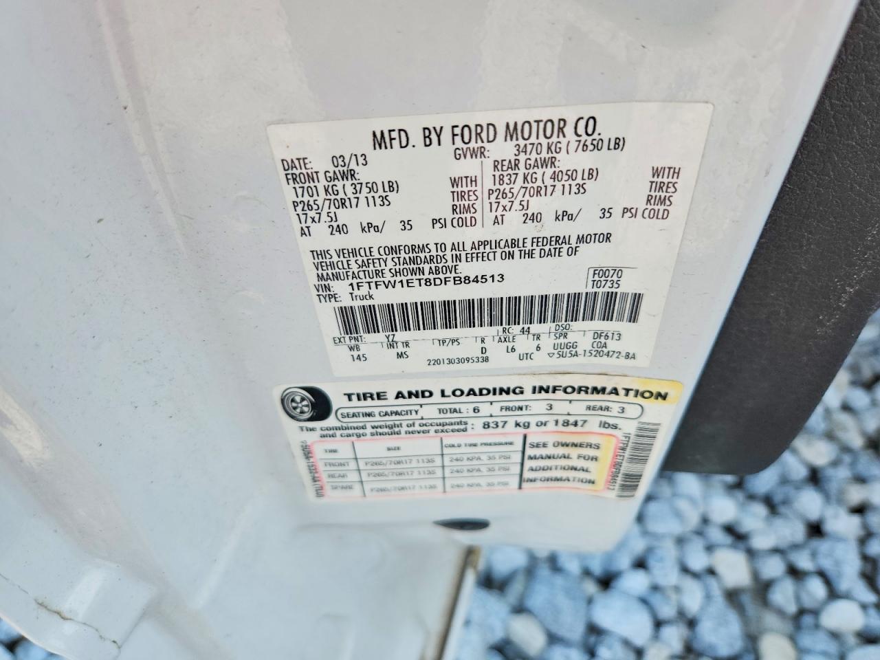 2013 Ford F150 Supercrew White vin: 1FTFW1ET8DFB84513