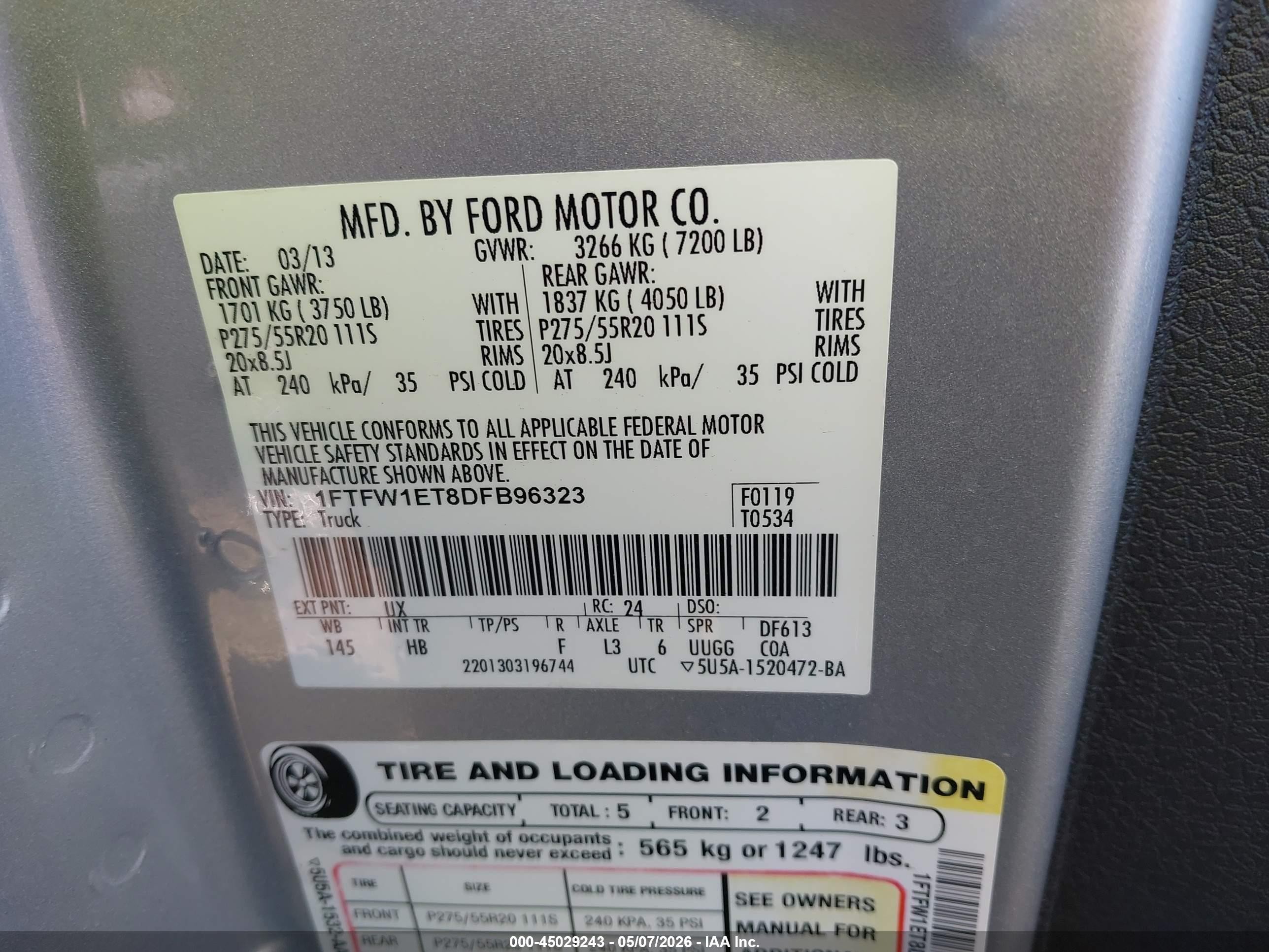 2013 Ford F-150 Lariat Silver vin: 1FTFW1ET8DFB96323