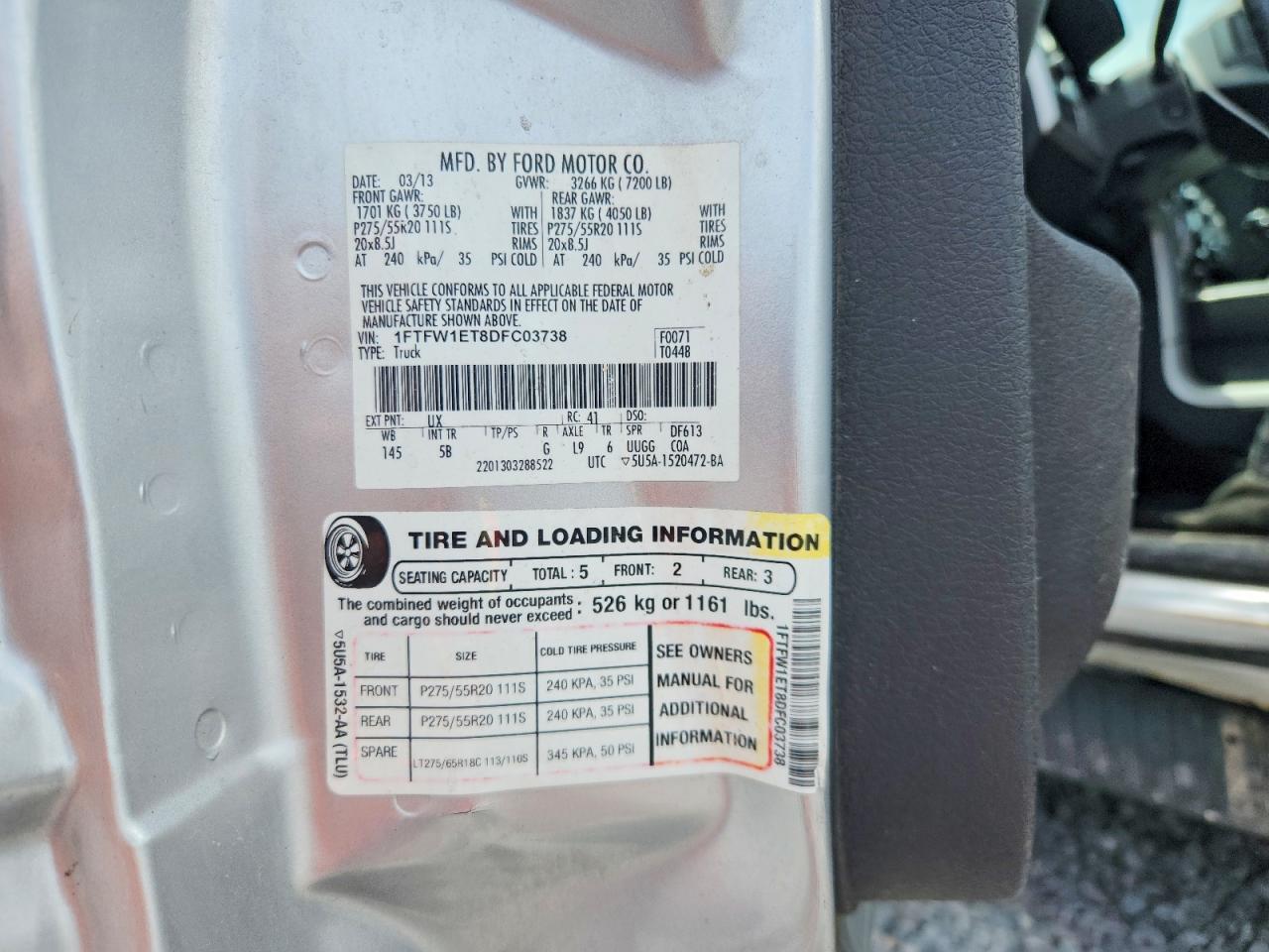 2013 Ford F150 Supercrew Silver vin: 1FTFW1ET8DFC03738