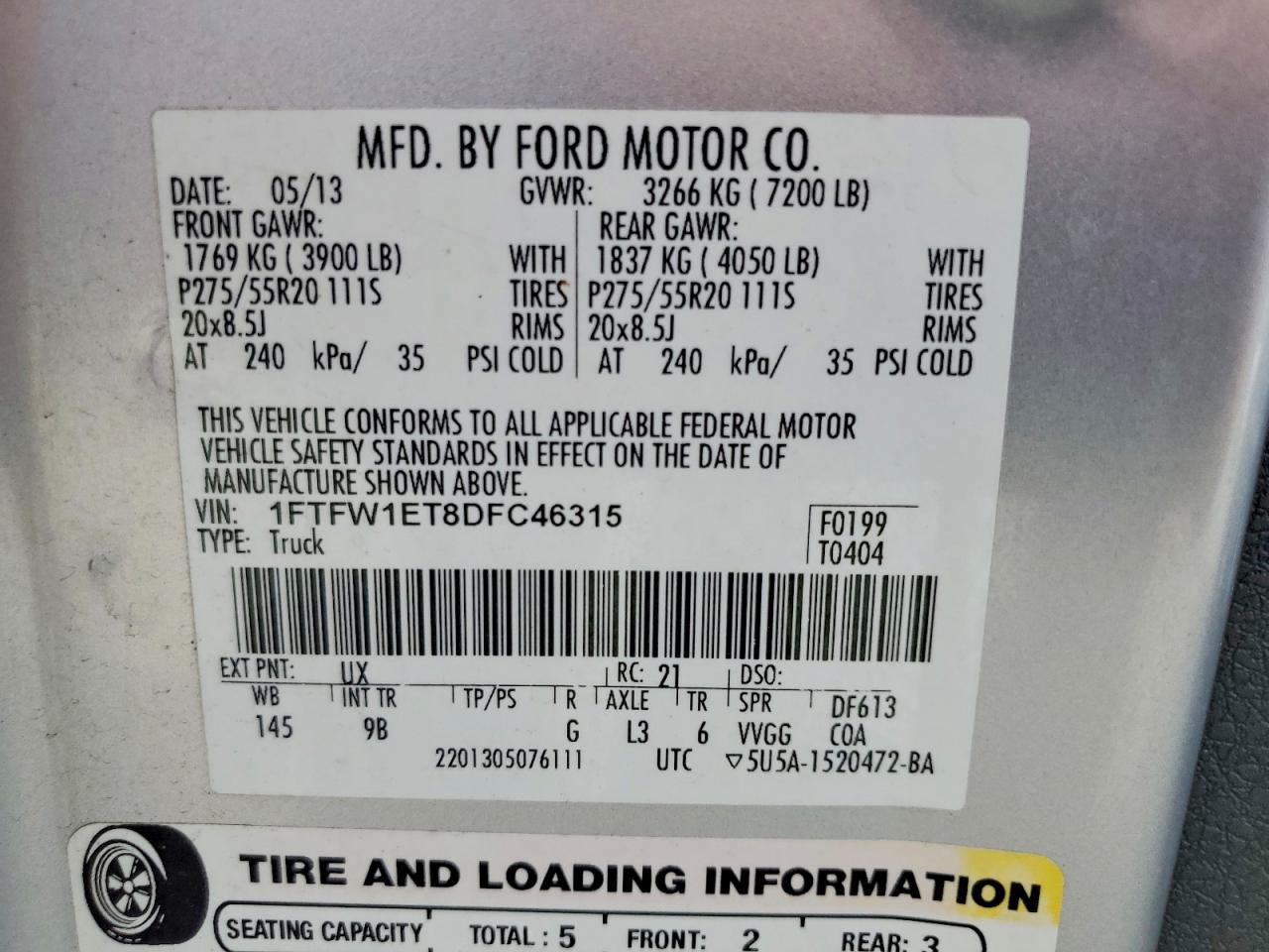 2013 Ford F150 Supercrew Silver vin: 1FTFW1ET8DFC46315