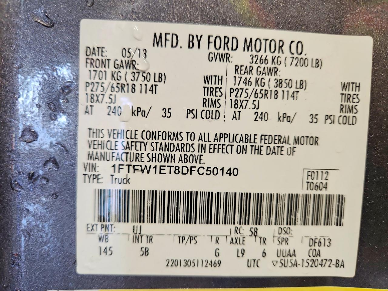 2013 Ford F150 Supercrew Gray vin: 1FTFW1ET8DFC50140