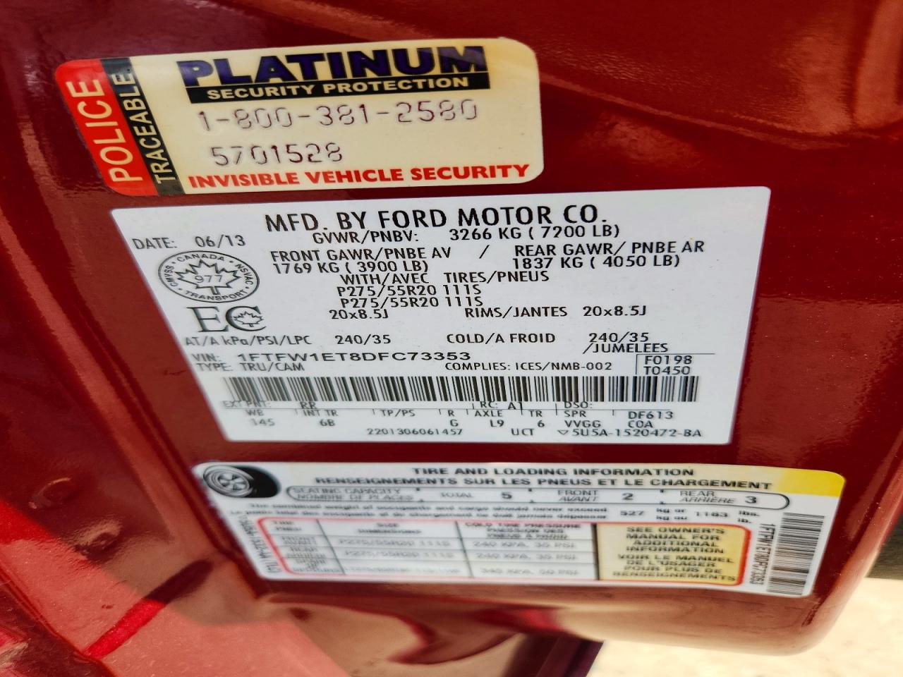 2013 Ford F150 Supercrew Red vin: 1FTFW1ET8DFC73353