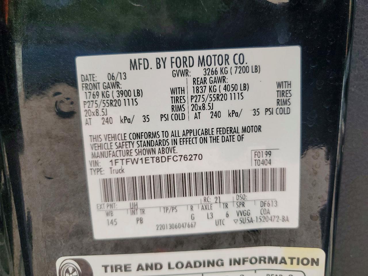 2013 Ford F150 Supercrew Black vin: 1FTFW1ET8DFC76270