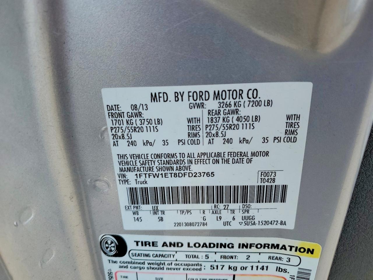 2013 Ford F150 Supercrew Silver vin: 1FTFW1ET8DFD23765