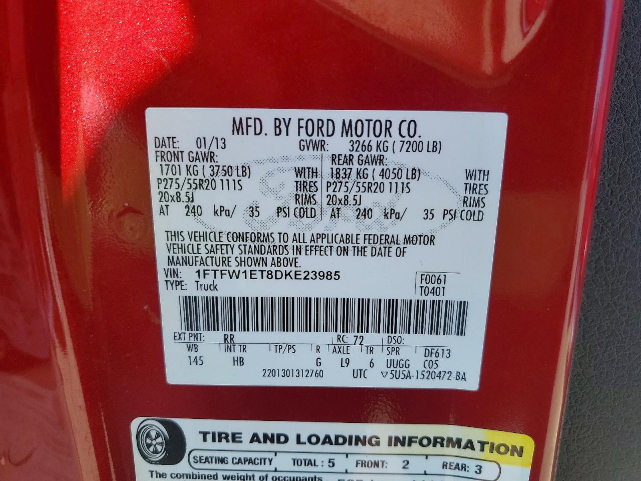 2013 Ford F150 Supercrew Red vin: 1FTFW1ET8DKE23985