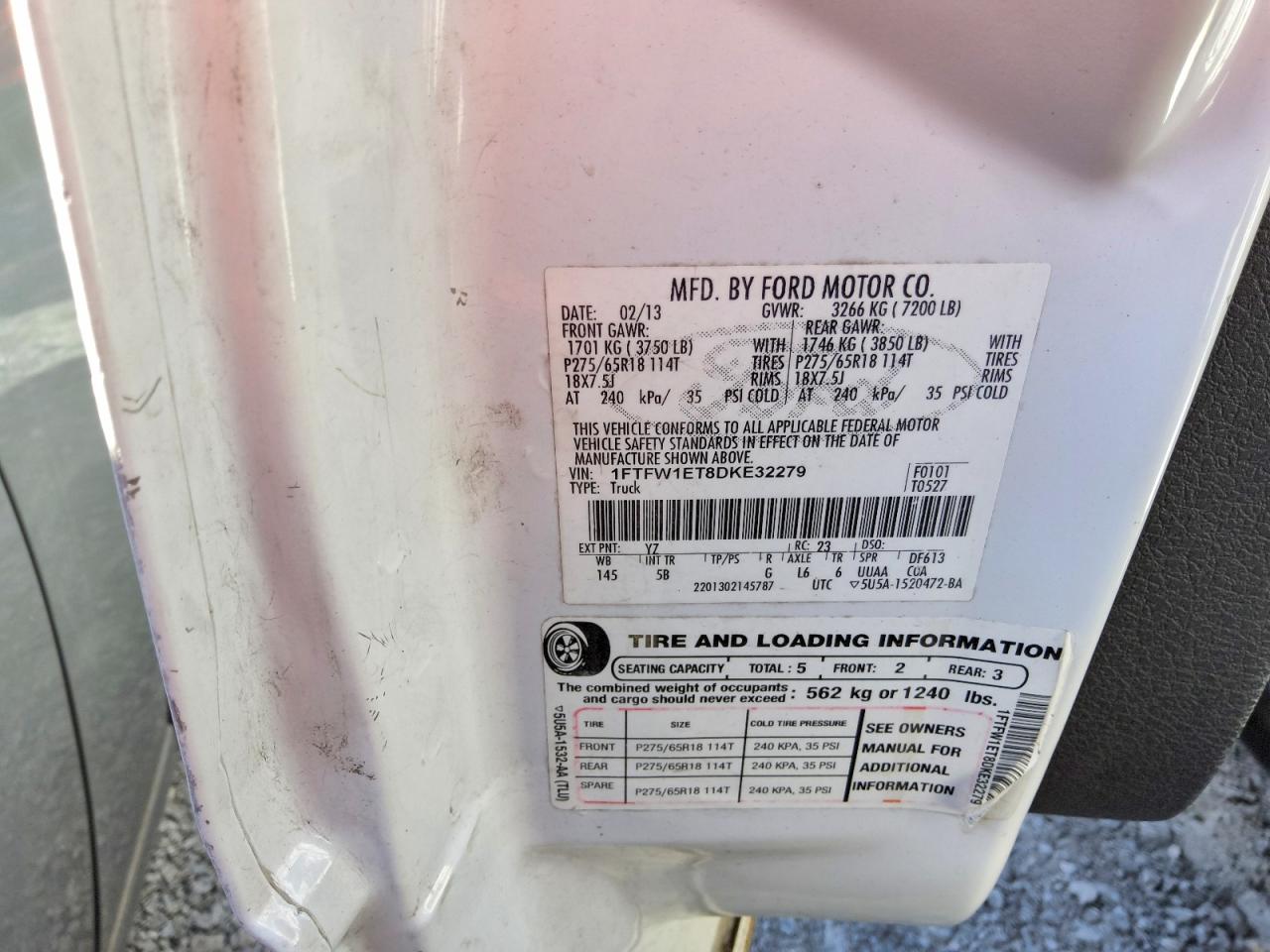 2013 Ford F150 Supercrew White vin: 1FTFW1ET8DKE32279