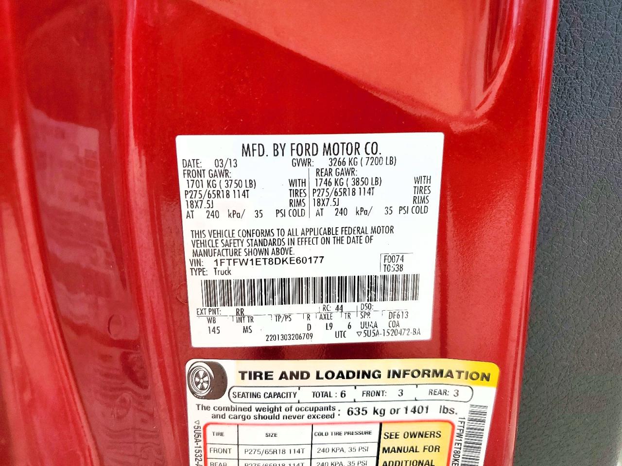 2013 Ford F150 Supercrew Red vin: 1FTFW1ET8DKE60177