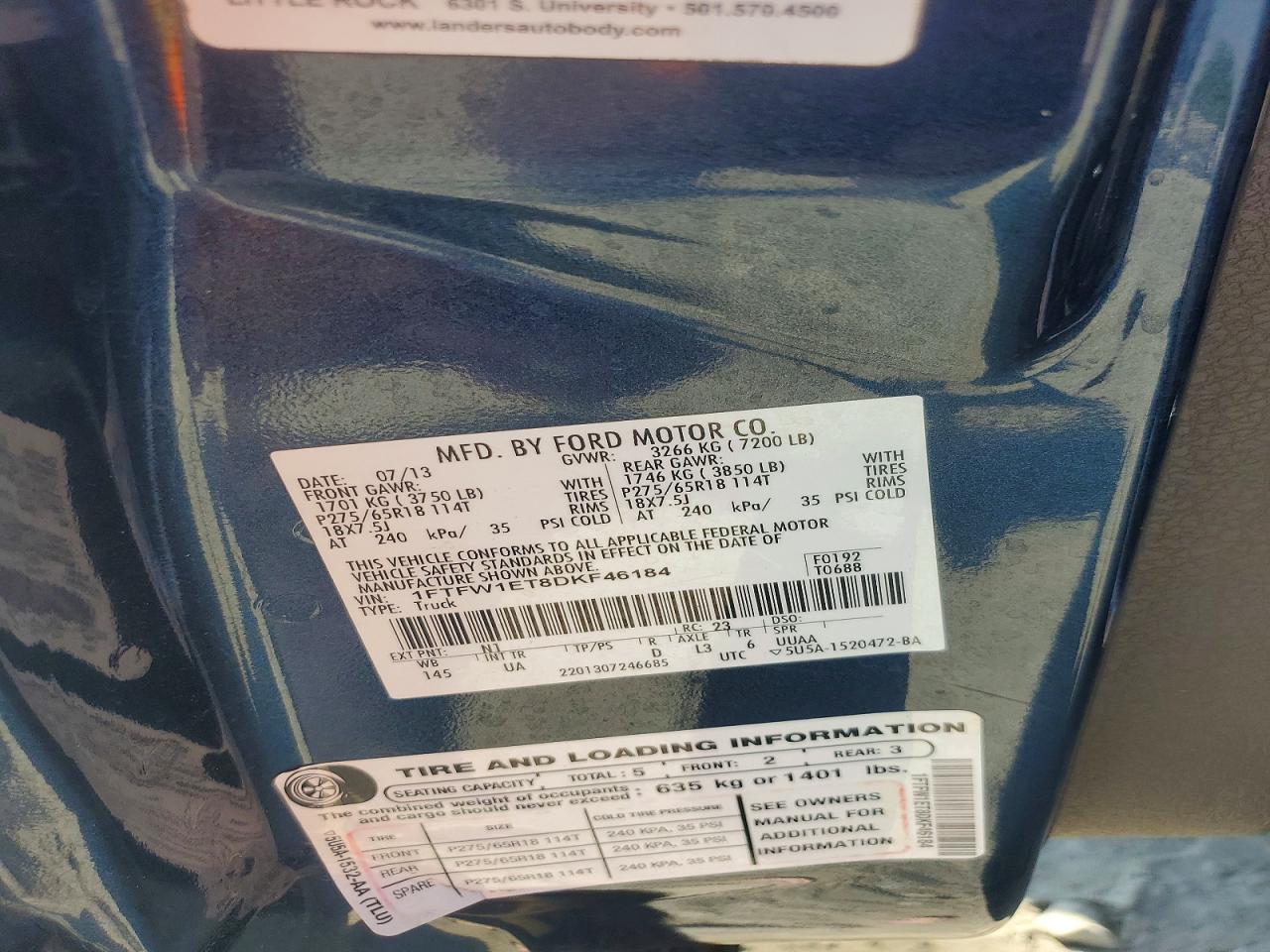 2013 Ford F150 Supercrew Blue vin: 1FTFW1ET8DKF46184