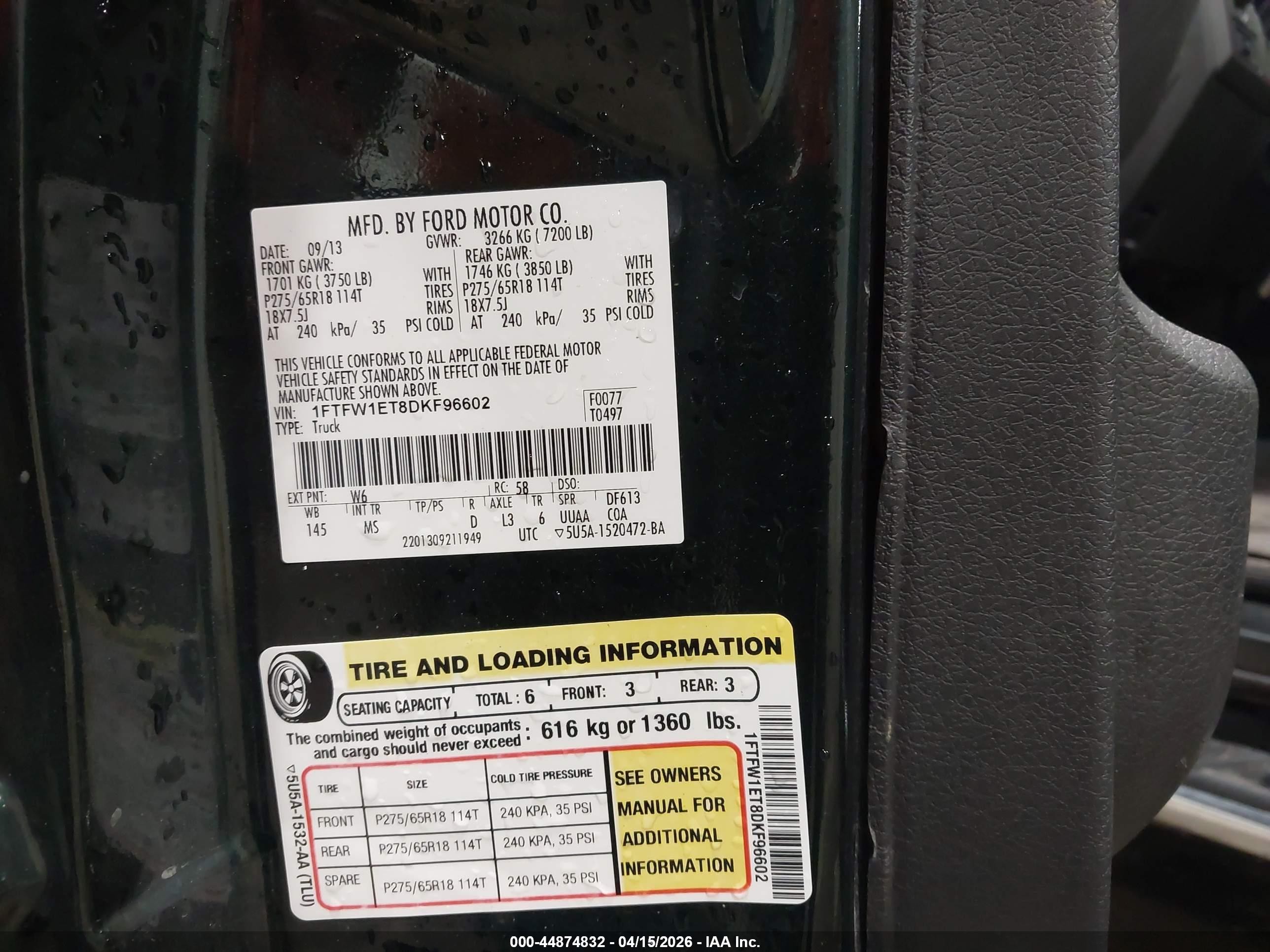 2013 Ford F-150 Xlt Green vin: 1FTFW1ET8DKF96602