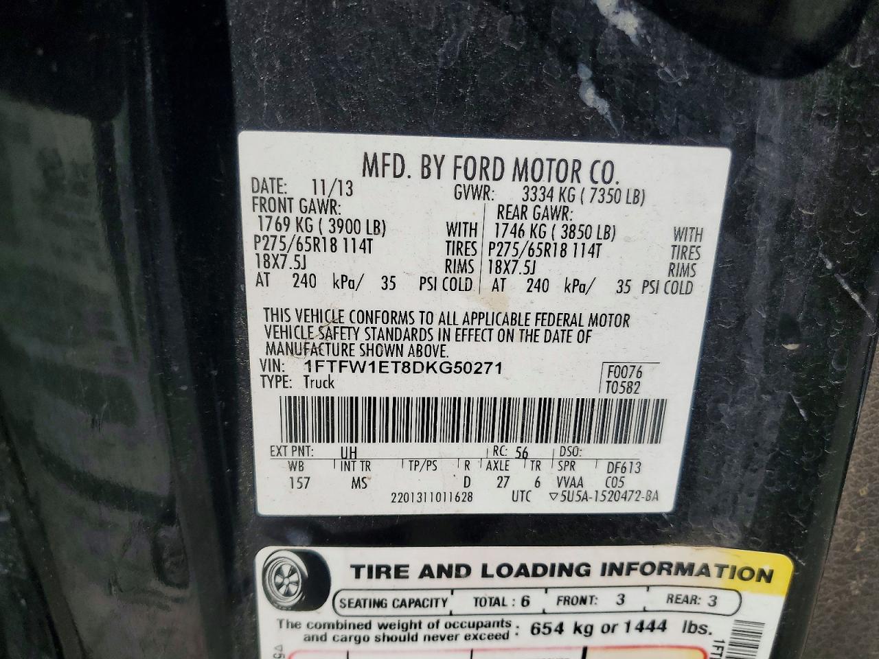 2013 Ford F150 Supercrew Black vin: 1FTFW1ET8DKG50271