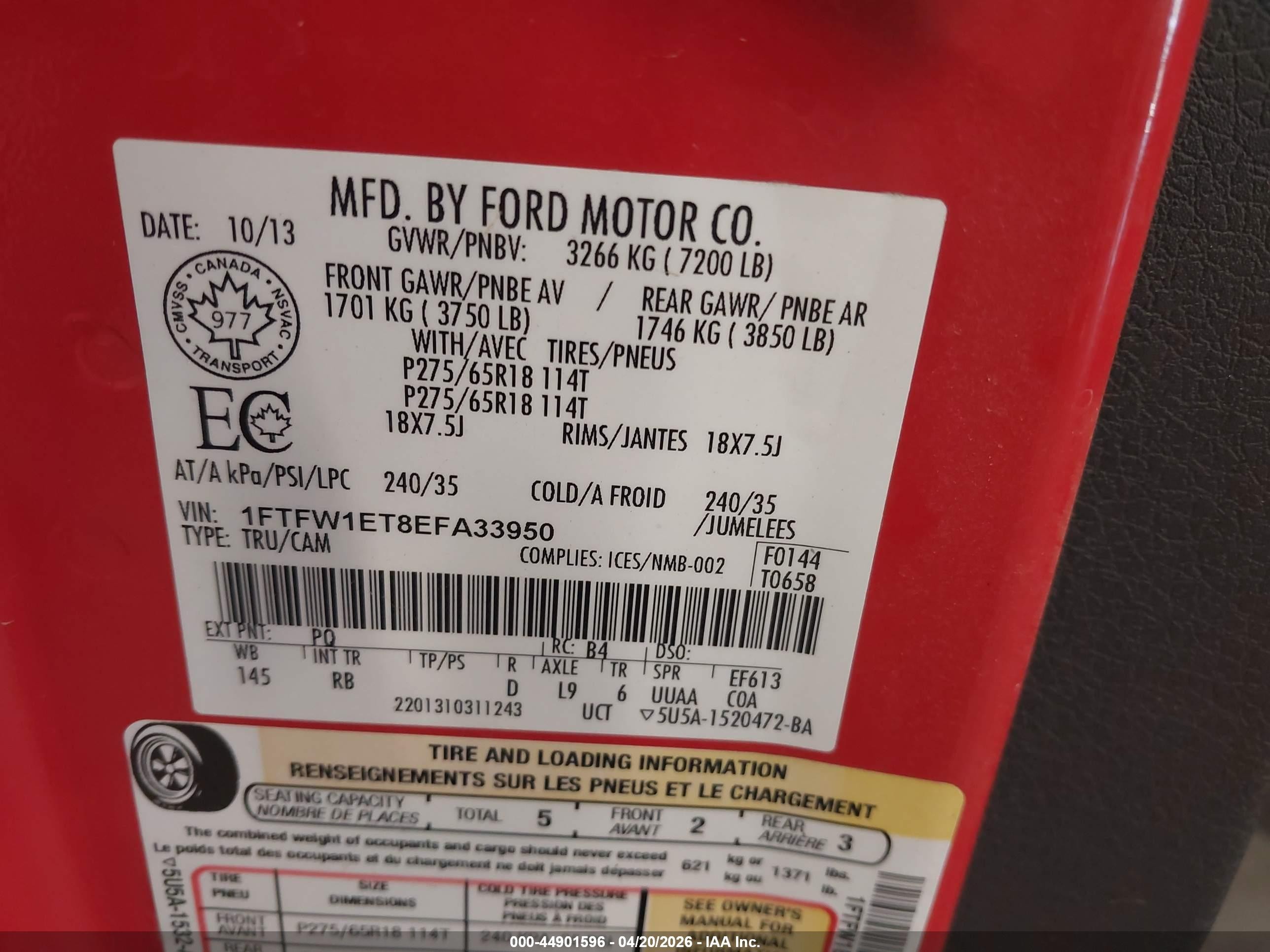2014 Ford F-150 Fx4 Red vin: 1FTFW1ET8EFA33950