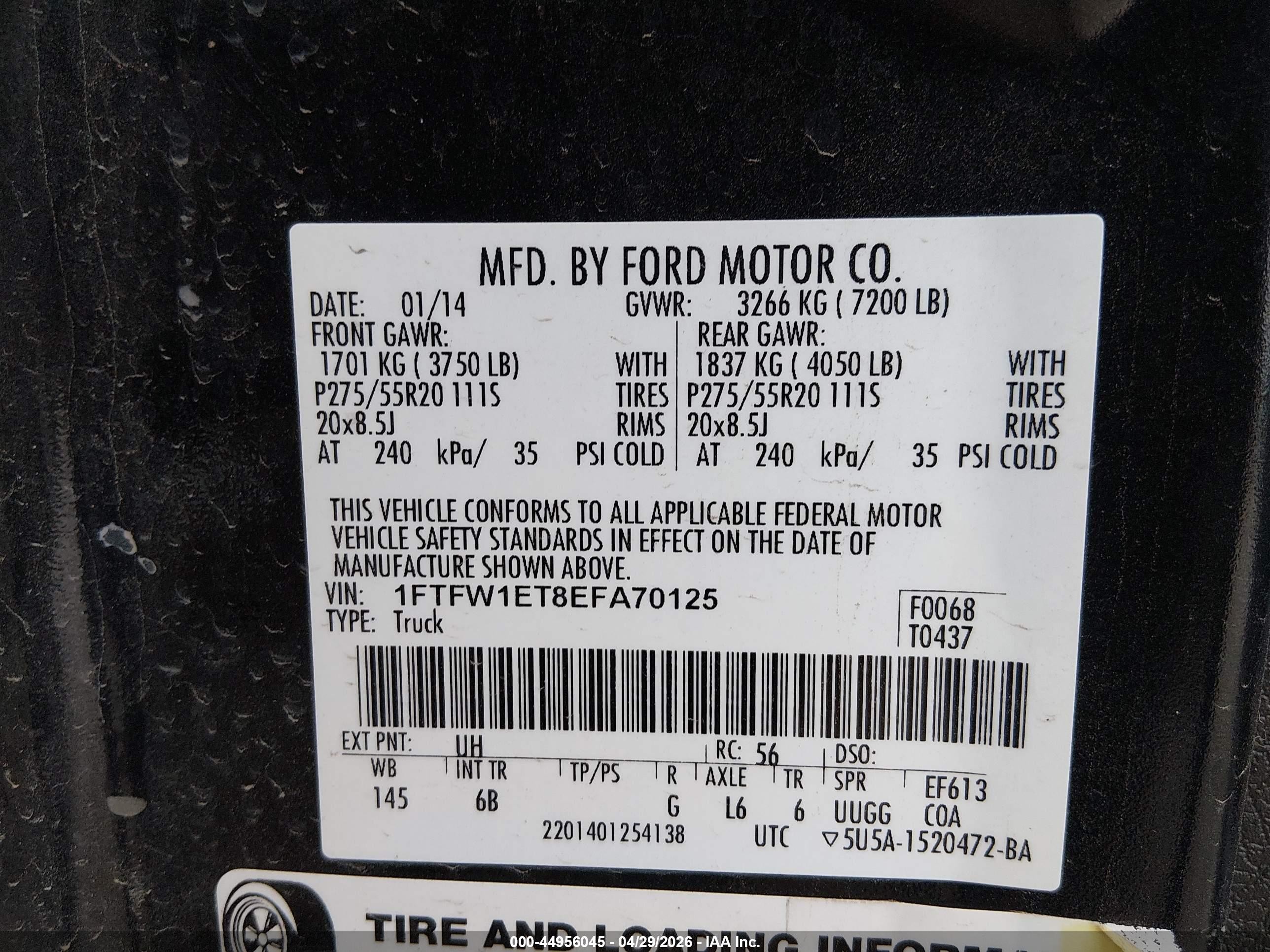 2014 Ford F-150 Fx4 Black vin: 1FTFW1ET8EFA70125