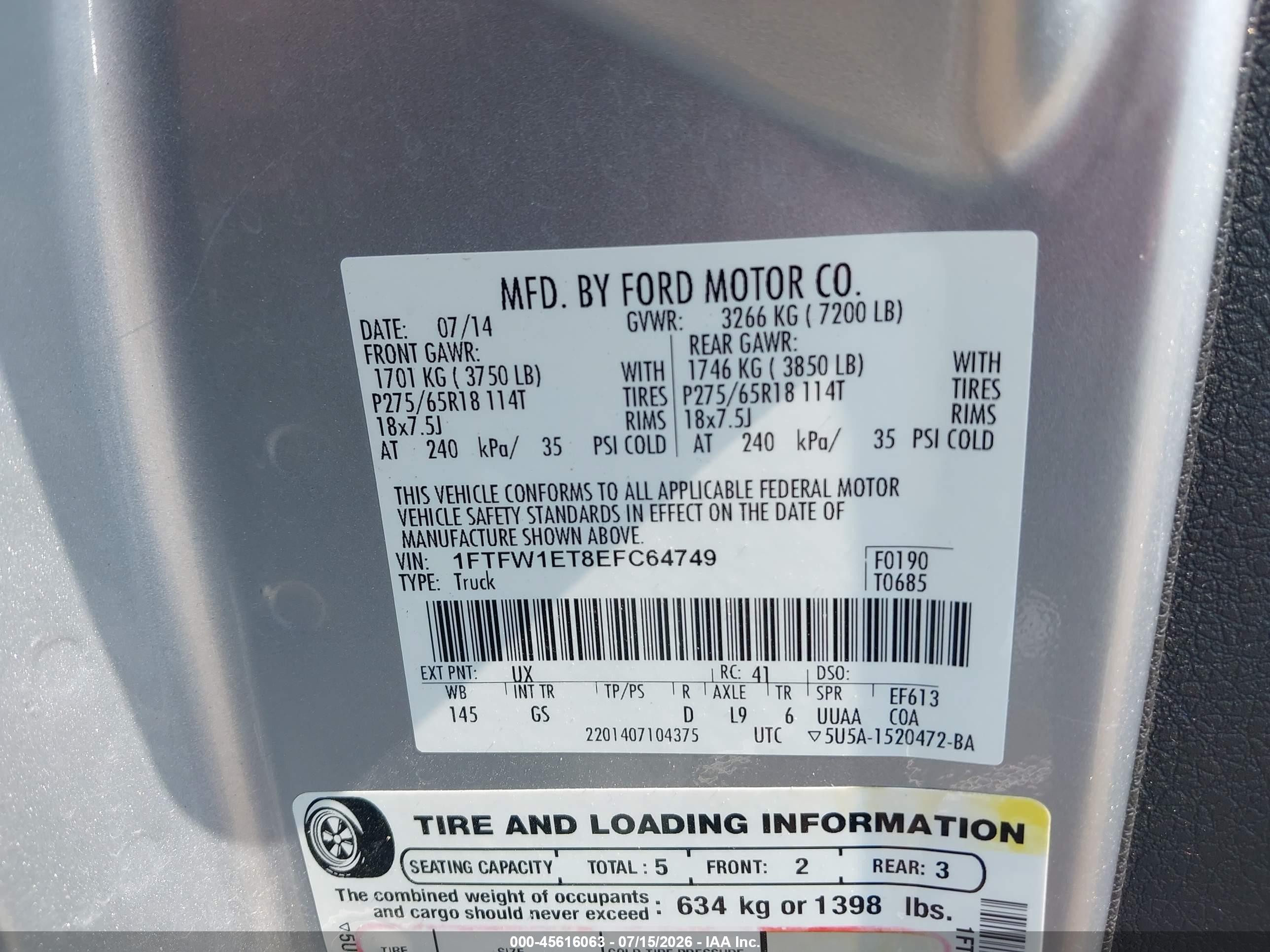2014 Ford F-150 Xlt Silver vin: 1FTFW1ET8EFC64749