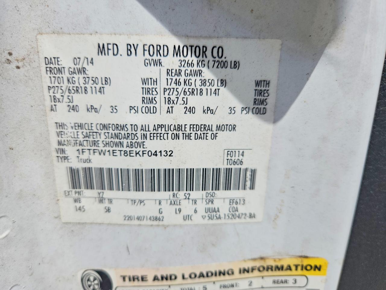 2014 Ford F150 Supercrew White vin: 1FTFW1ET8EKF04132