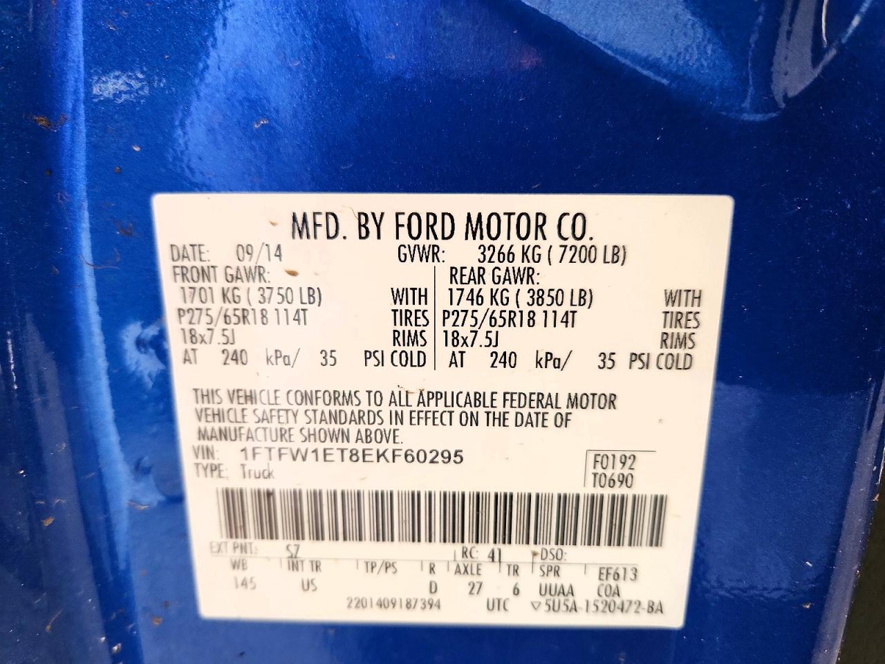 2014 Ford F150 Supercrew Blue vin: 1FTFW1ET8EKF60295